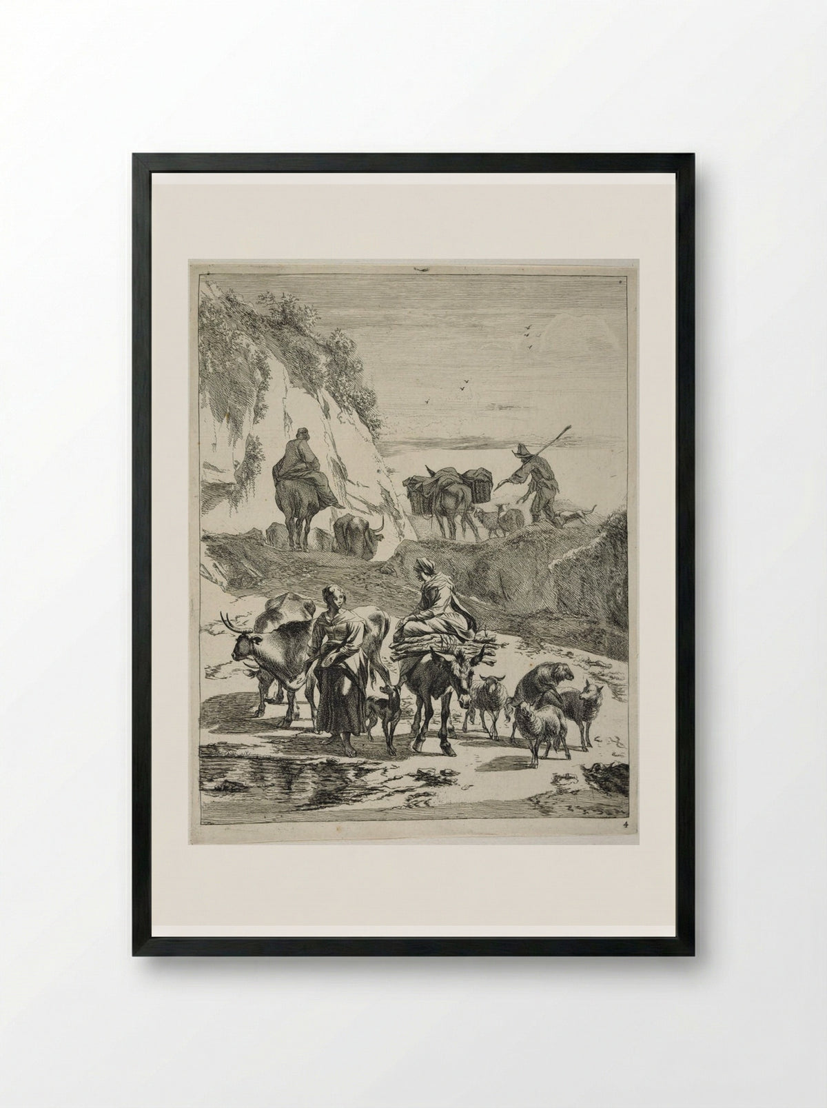Ford at a Mountain Pass - Johannes Visscher - Framed Print Black