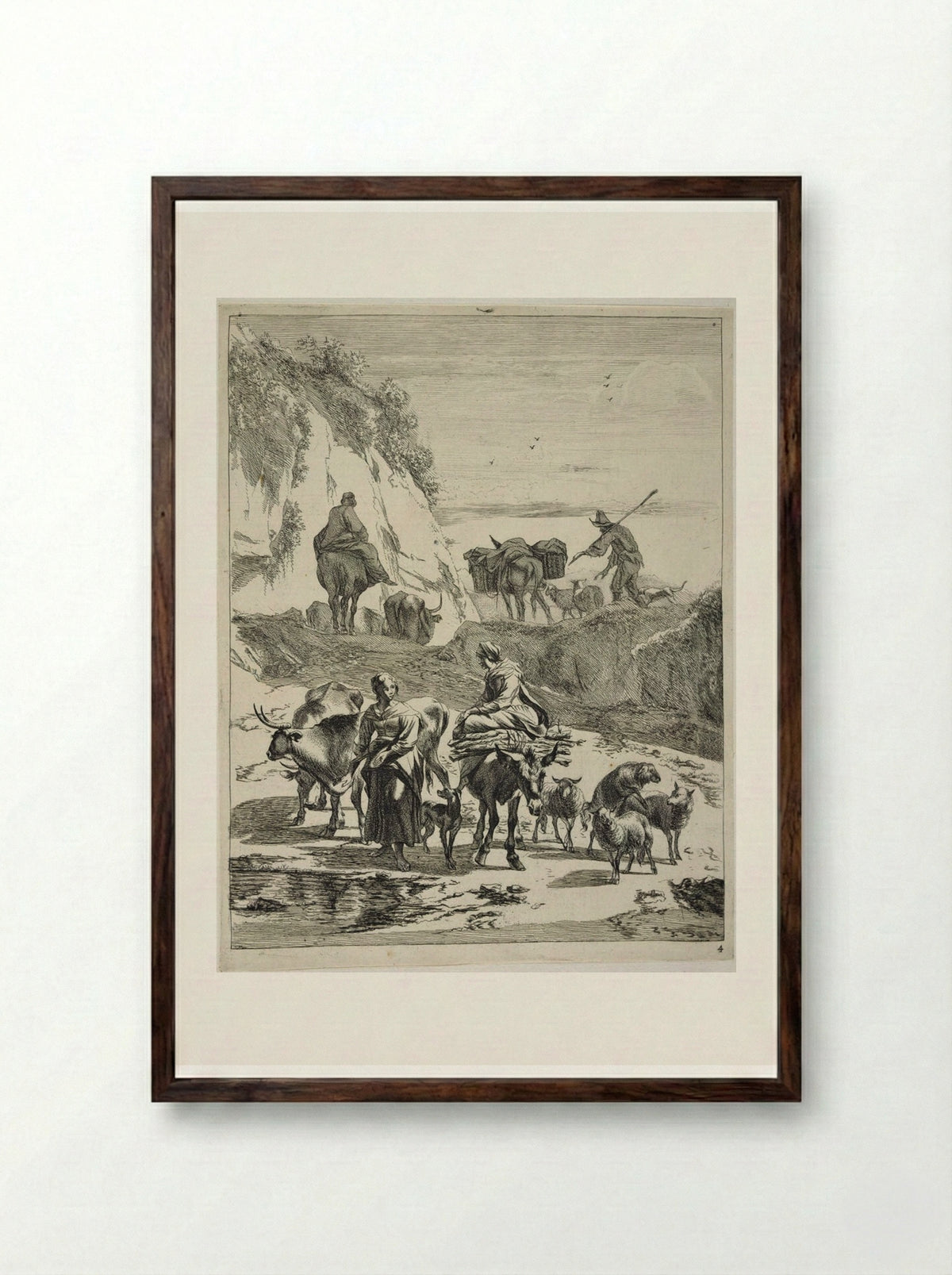 Ford at a Mountain Pass - Johannes Visscher - Framed Print Dark Wood