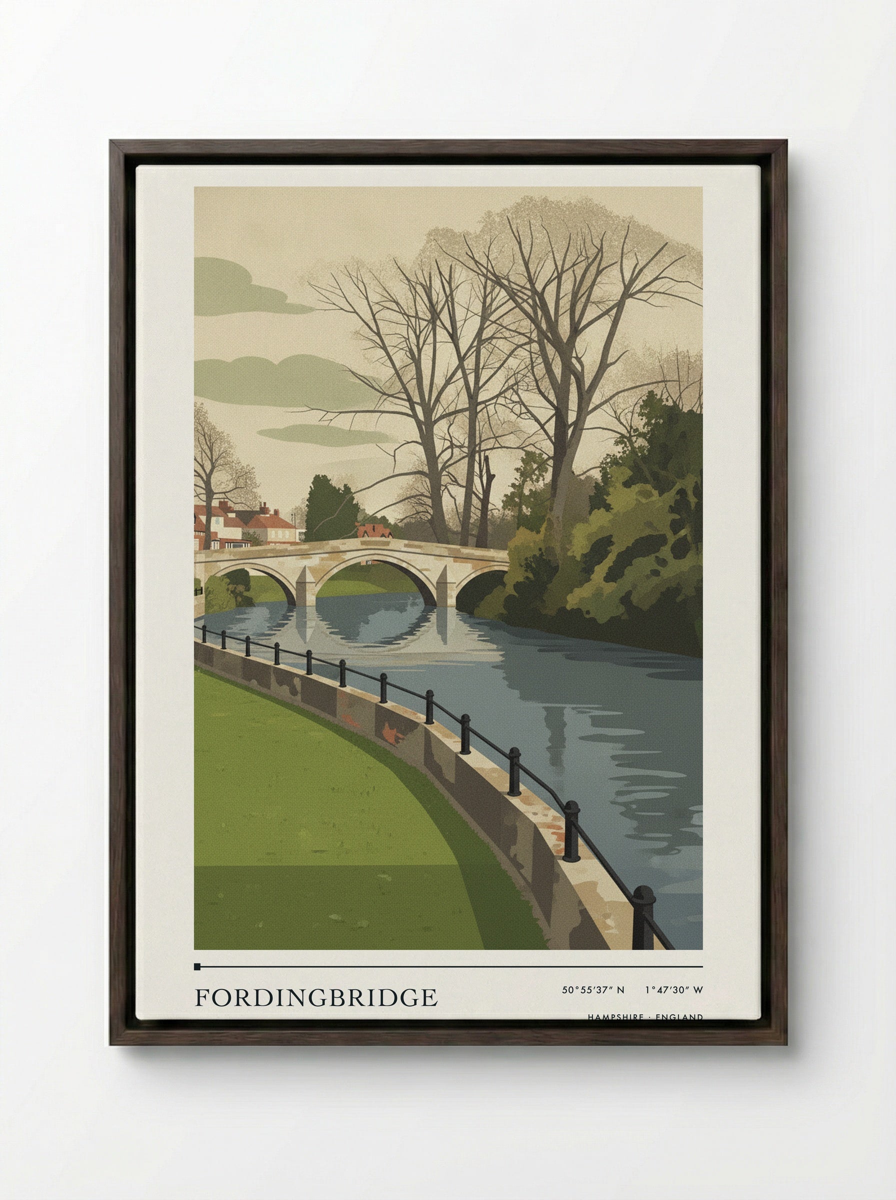 Fordingbridge Hampshire England Travel Poster - Framed Canvas Dark Wood