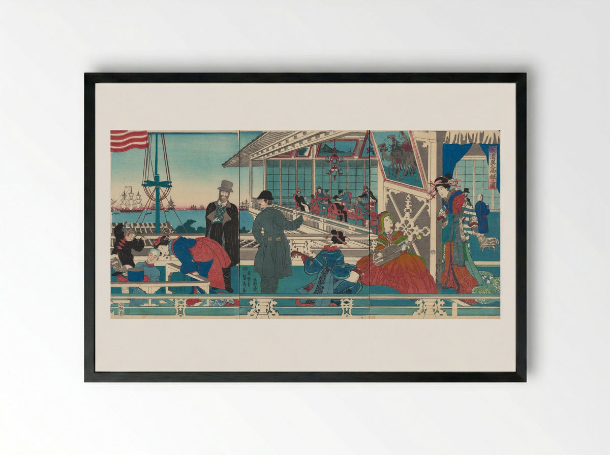 Foreign Merchant House - Utagawa Sadahide - Framed Print Black