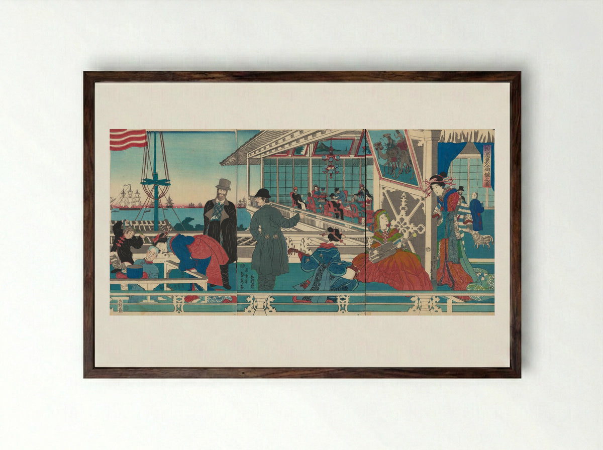 Foreign Merchant House - Utagawa Sadahide - Framed Print Dark Wood