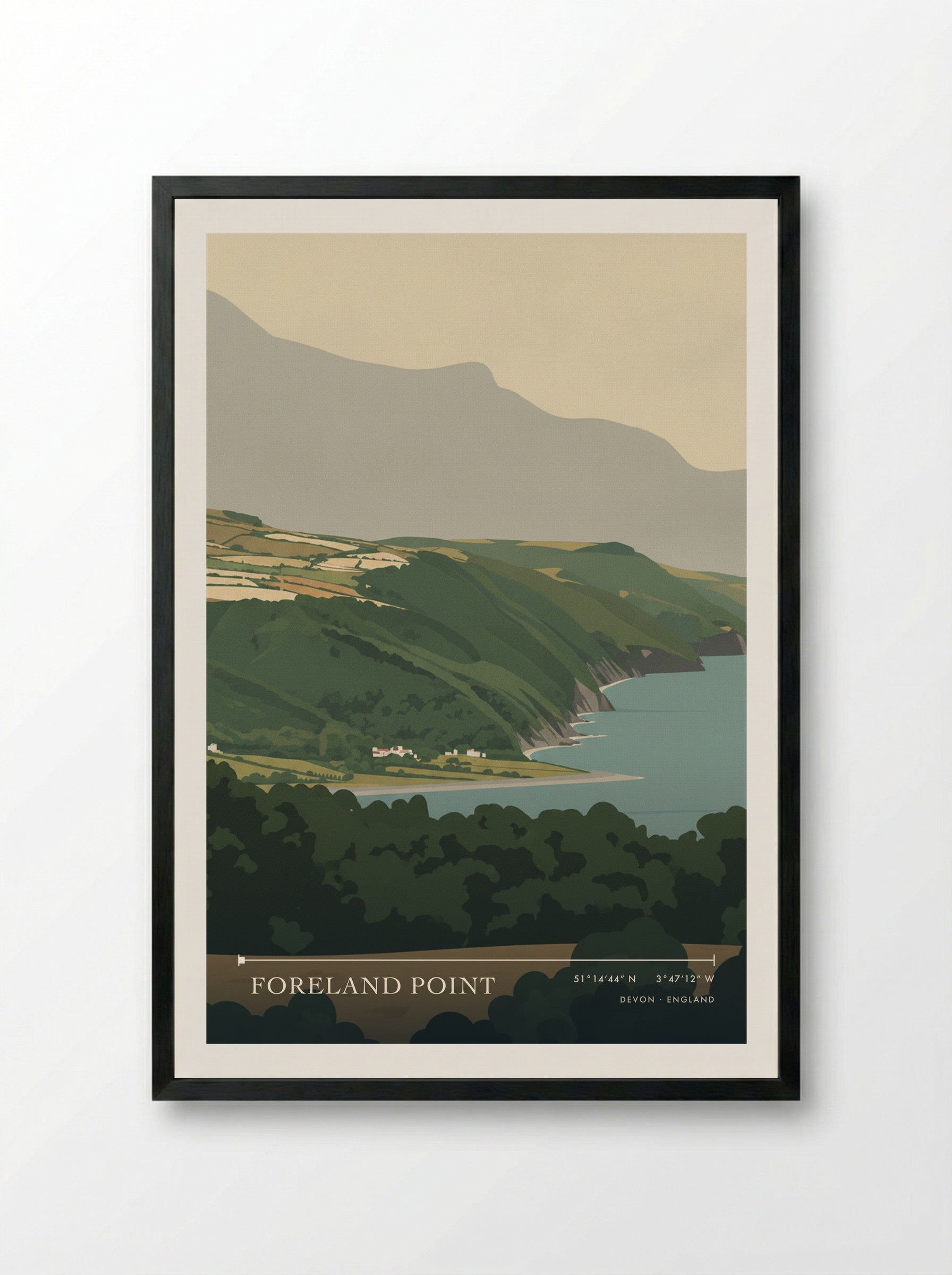 Foreland Point Devon England Travel Poster - Framed Print Black