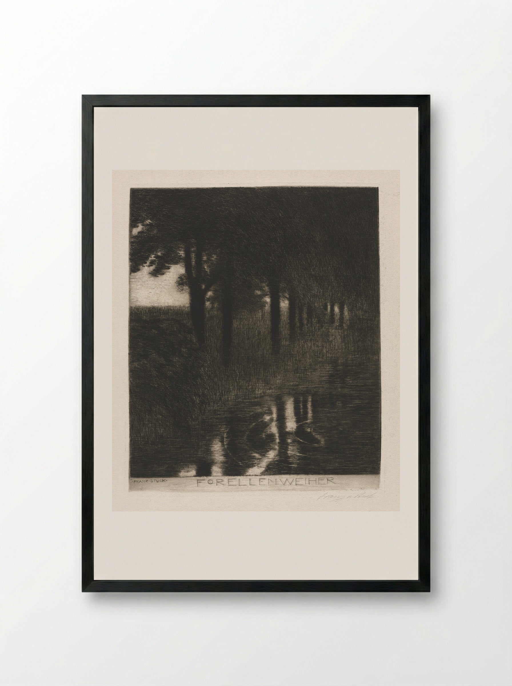 Forellenweiher (Trout Pond) - Franz von Stuck - Framed Print Black