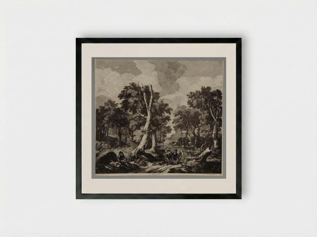 Forest Scene (After Jacob van Ruisdael) - Louis Dujardin - Framed Print Black