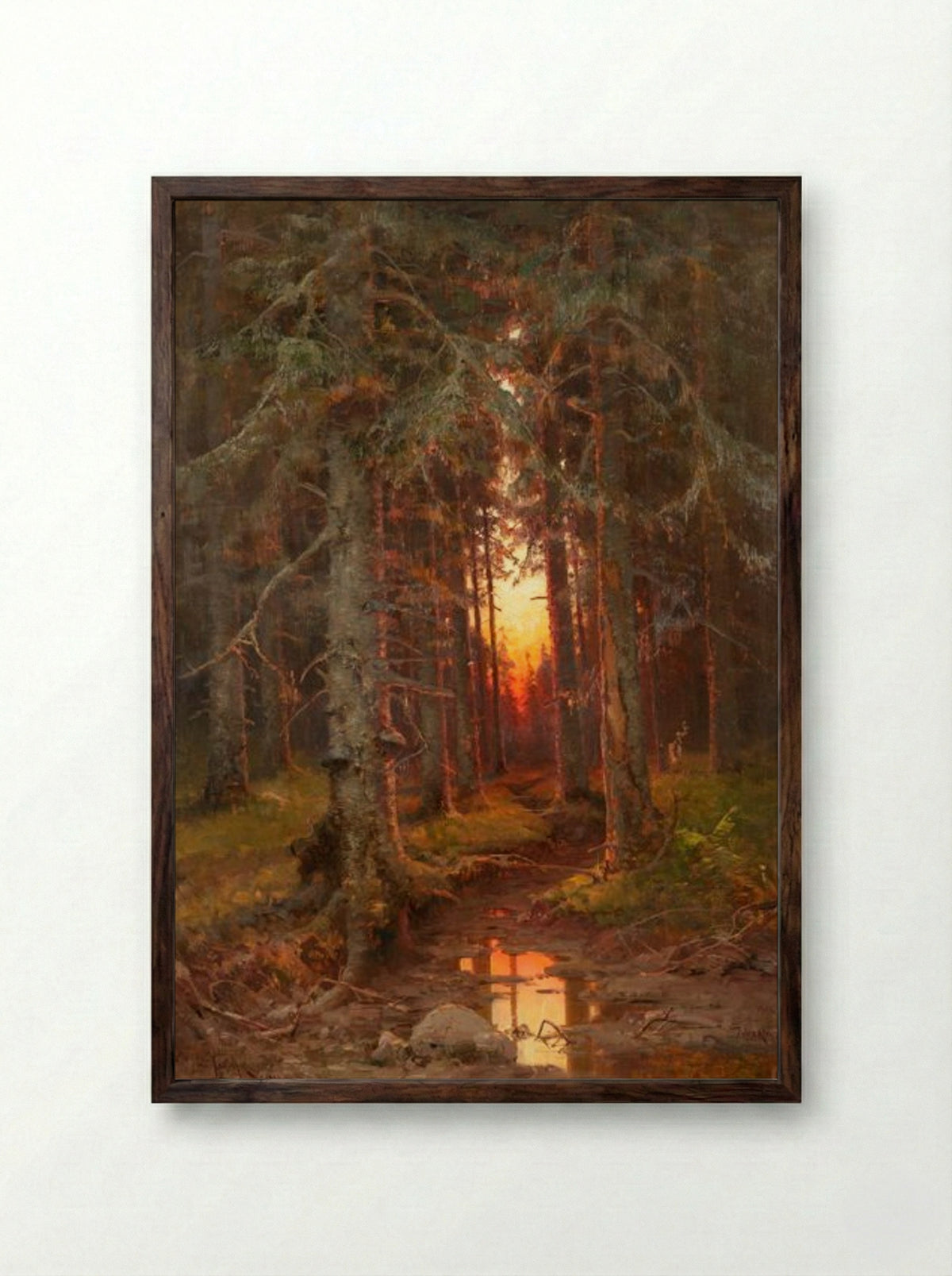 Forest at Sunset - Julius Sergius von Klever - Framed Print Dark Wood