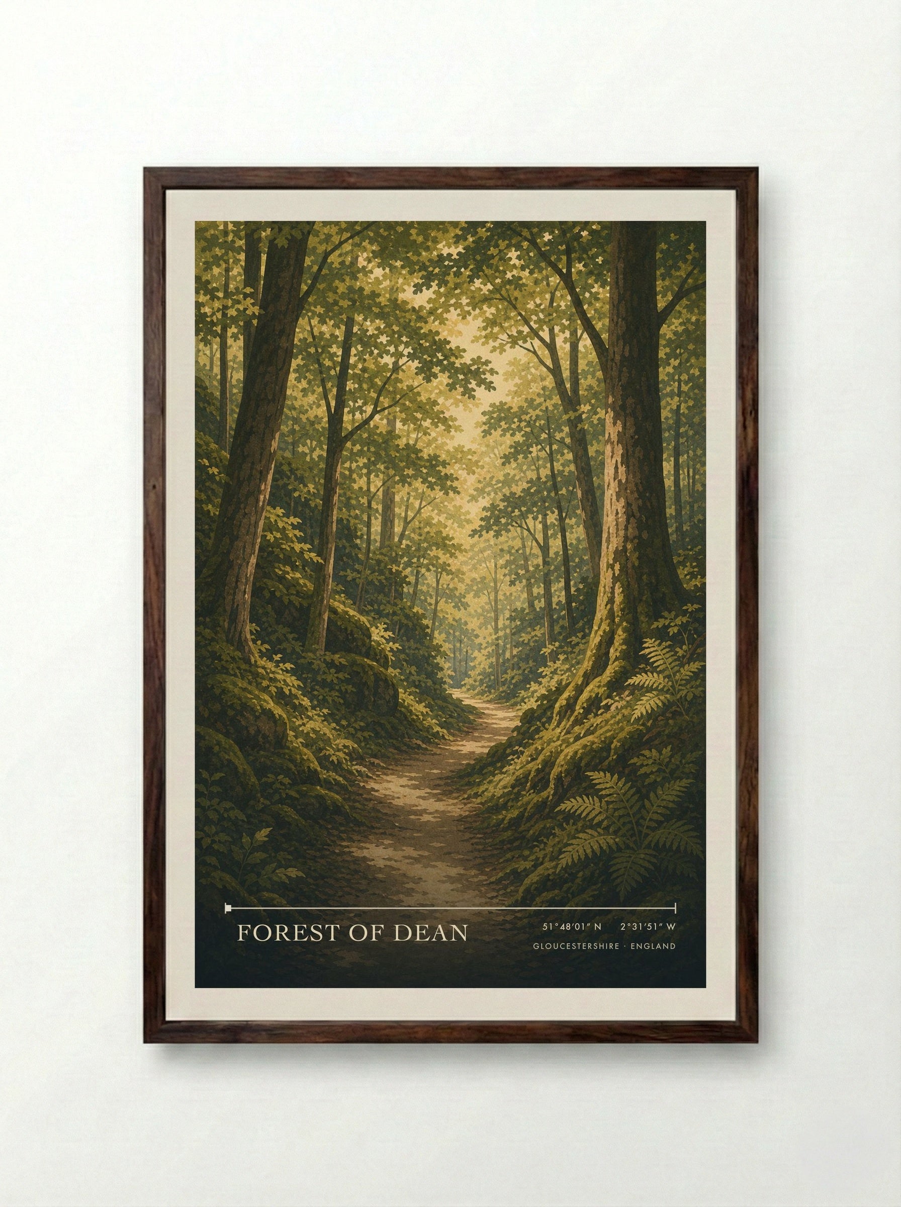Forest of Dean Gloucestershire England Travel Poster - Framed Print Dark Wood