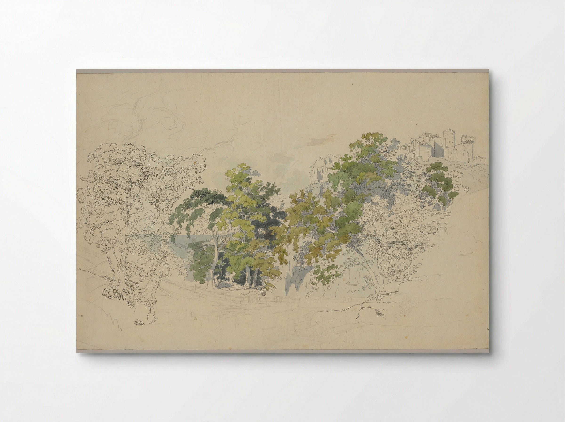 Forested Landscape below an Italian Village - Friedrich Salathé - Poster