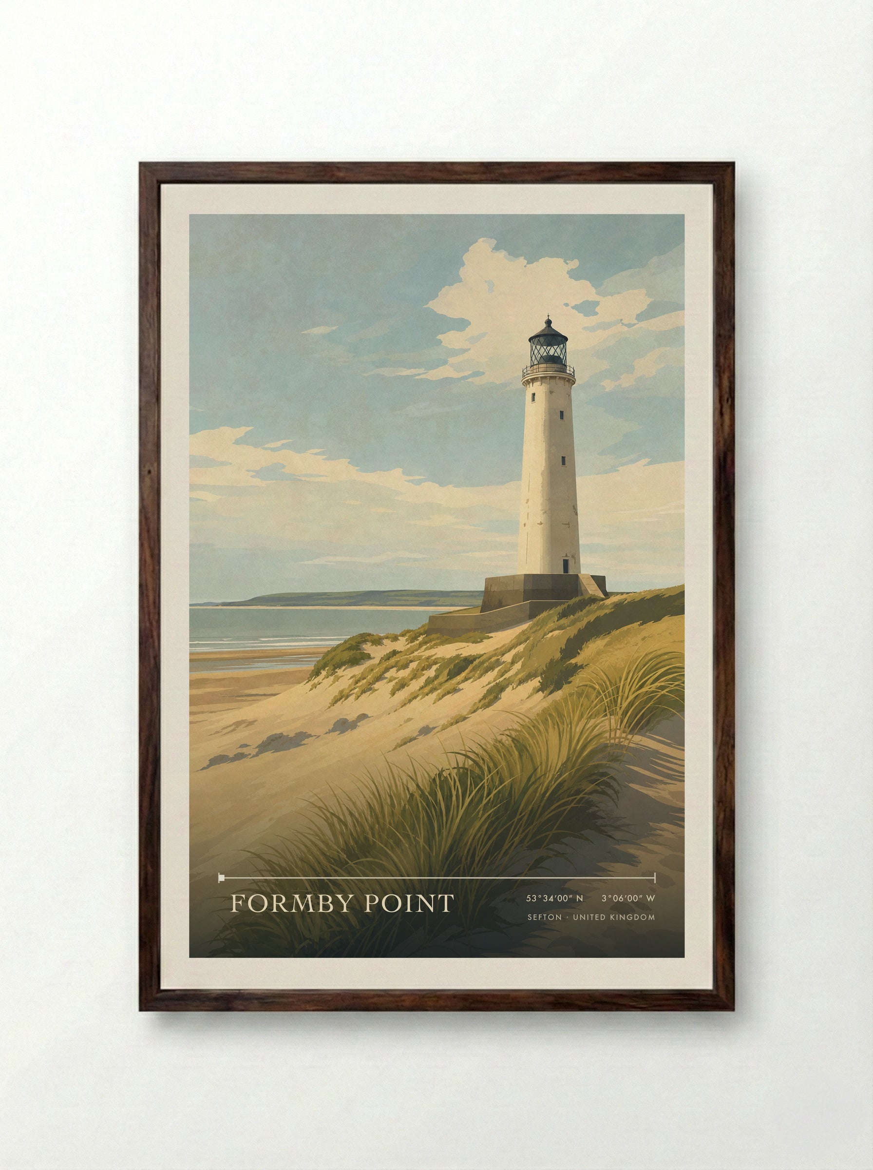 Formby Point Sefton United Kingdom Travel Poster - Framed Print Dark Wood