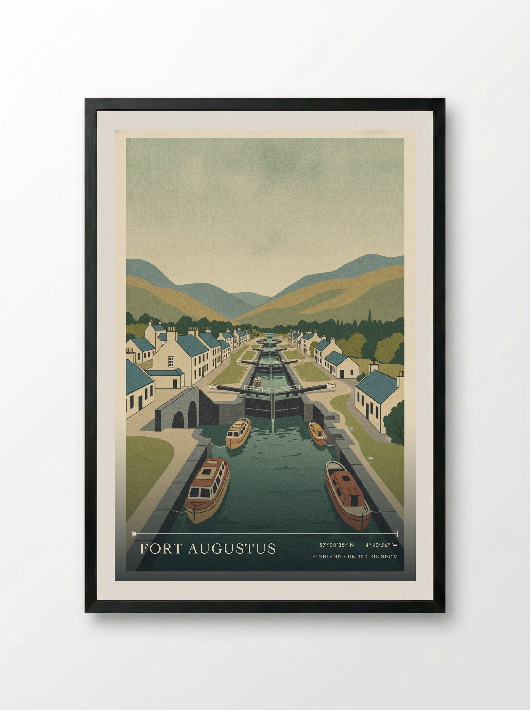 Fort Augustus Highland United Kingdom Travel Poster - Framed Print Black