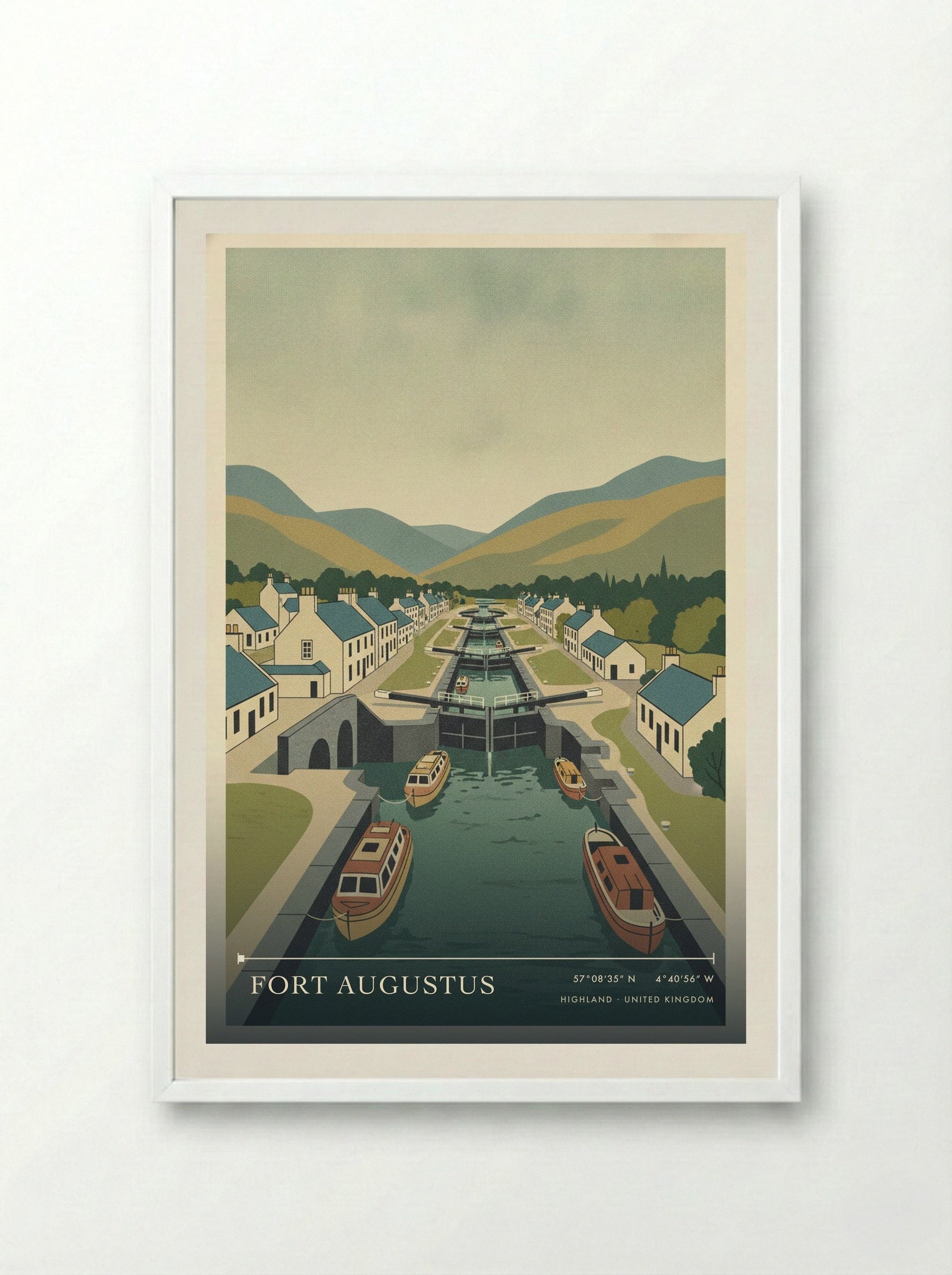 Fort Augustus Highland United Kingdom Travel Poster - Framed Print White
