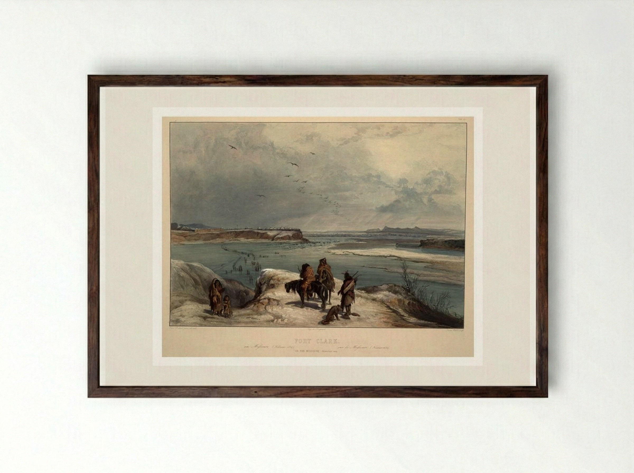 Fort Clark on the Missouri, February 1834 - Karl Bodmer - Framed Print Dark Wood