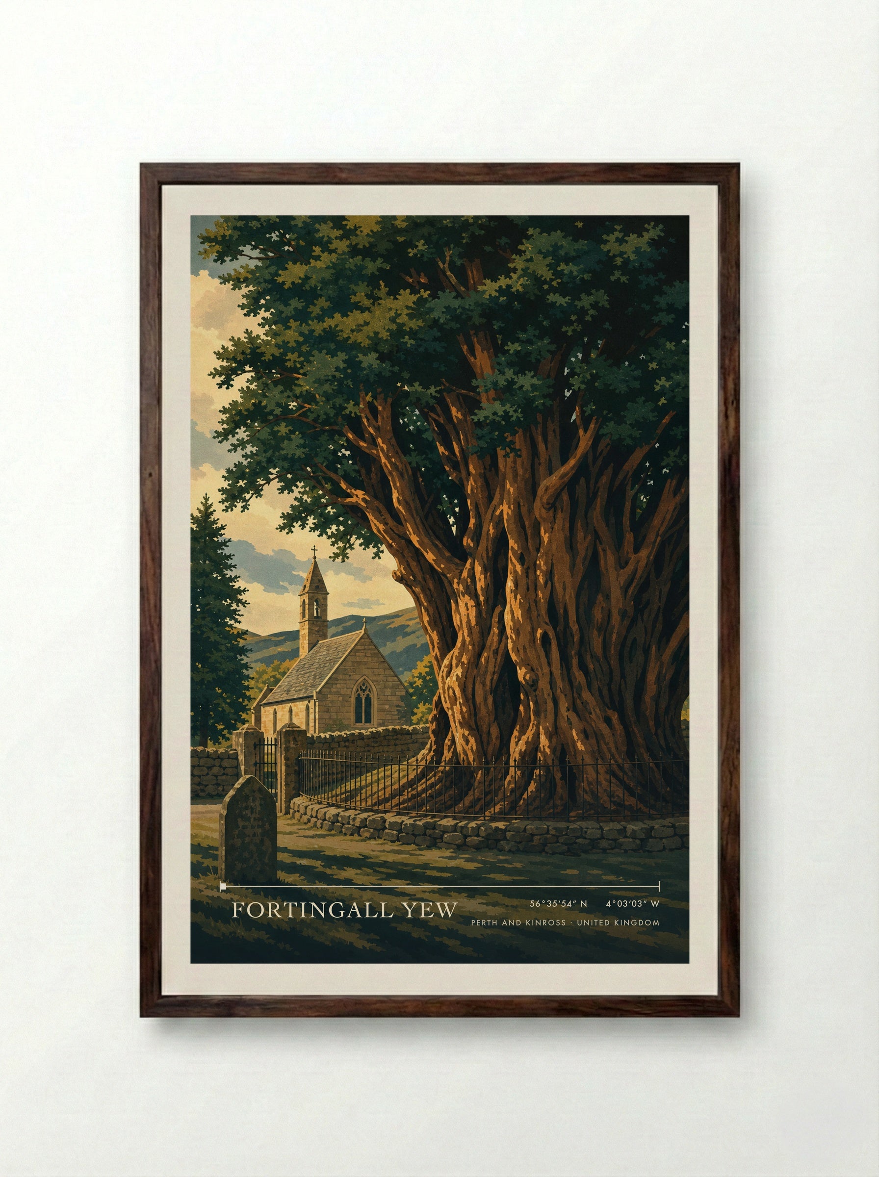 Fortingall Yew Perth and Kinross United Kingdom Travel Poster - Framed Print Dark Wood