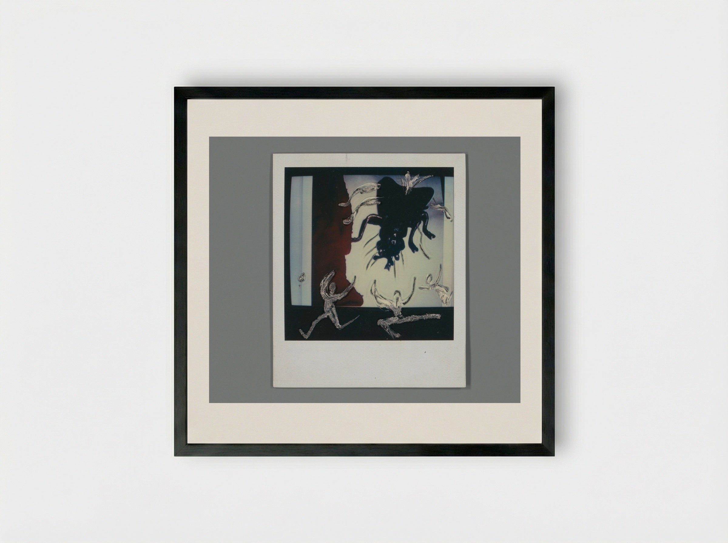 Fotoreproductie van een stilstaand televisiebeeld met sculptuur van een vlieg - Aat Veldhoen - Framed Print Black