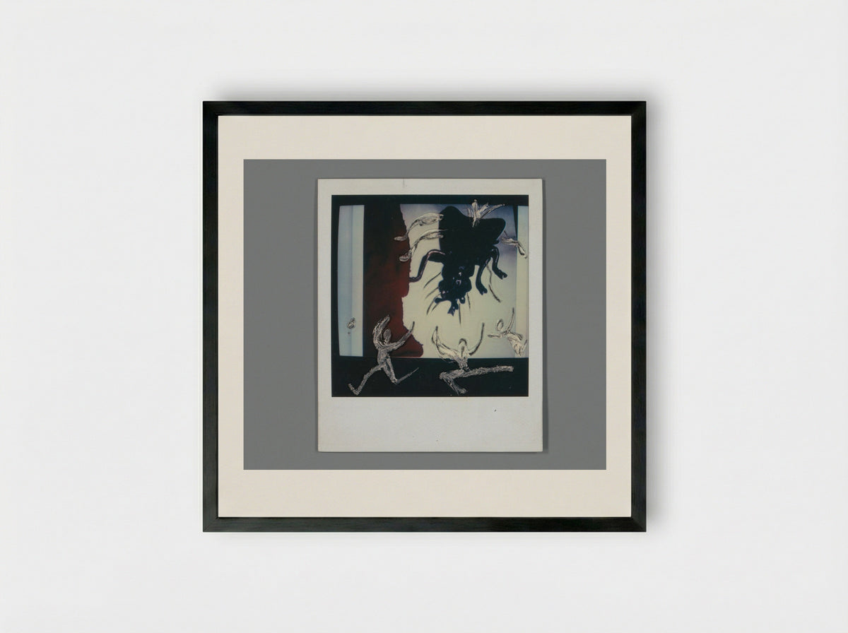 Fotoreproductie van een stilstaand televisiebeeld met sculptuur van een vlieg - Aat Veldhoen - Framed Print Black