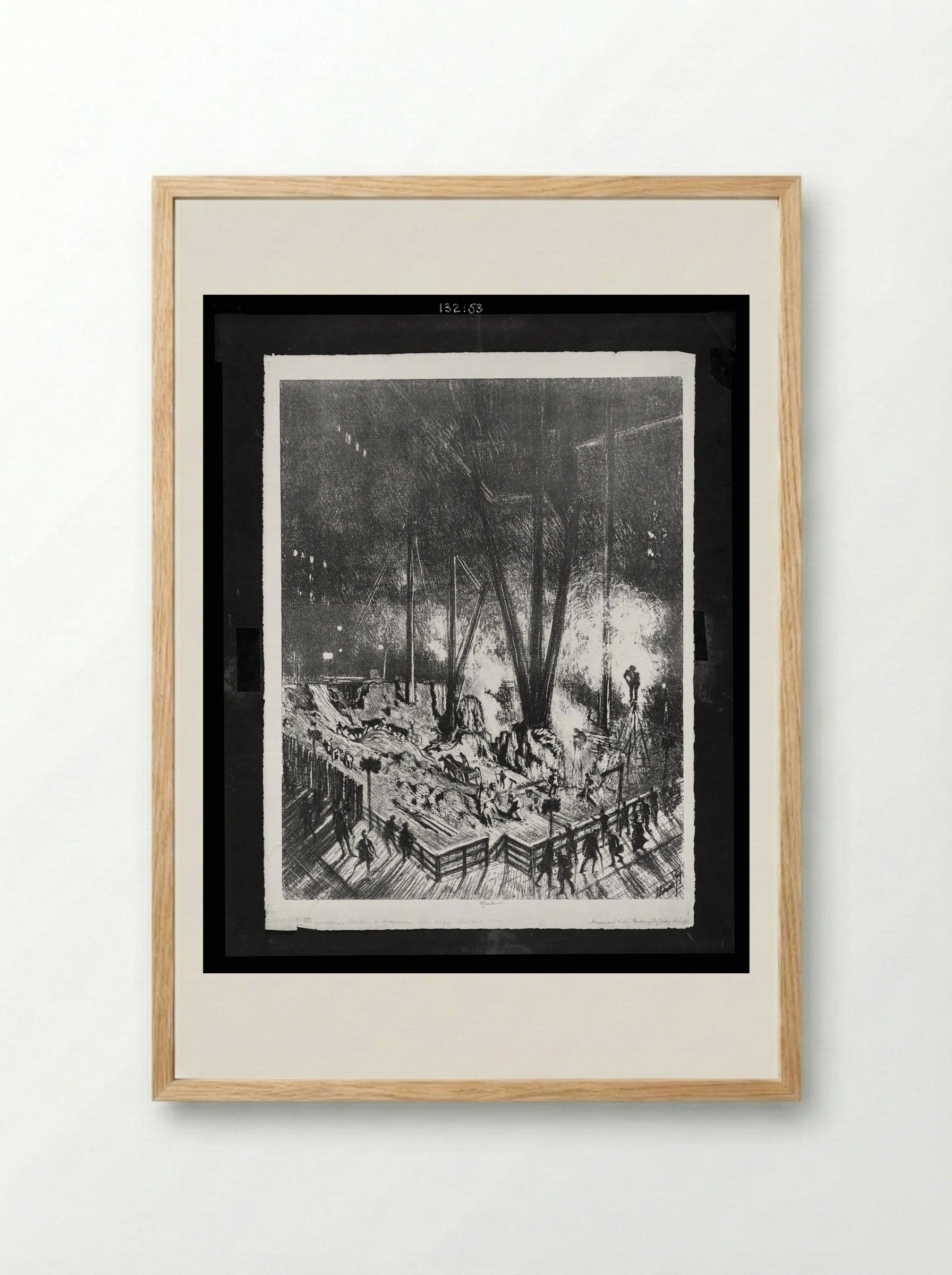 Foundations, Building at Night - Joseph Pennell - Framed Print Wood