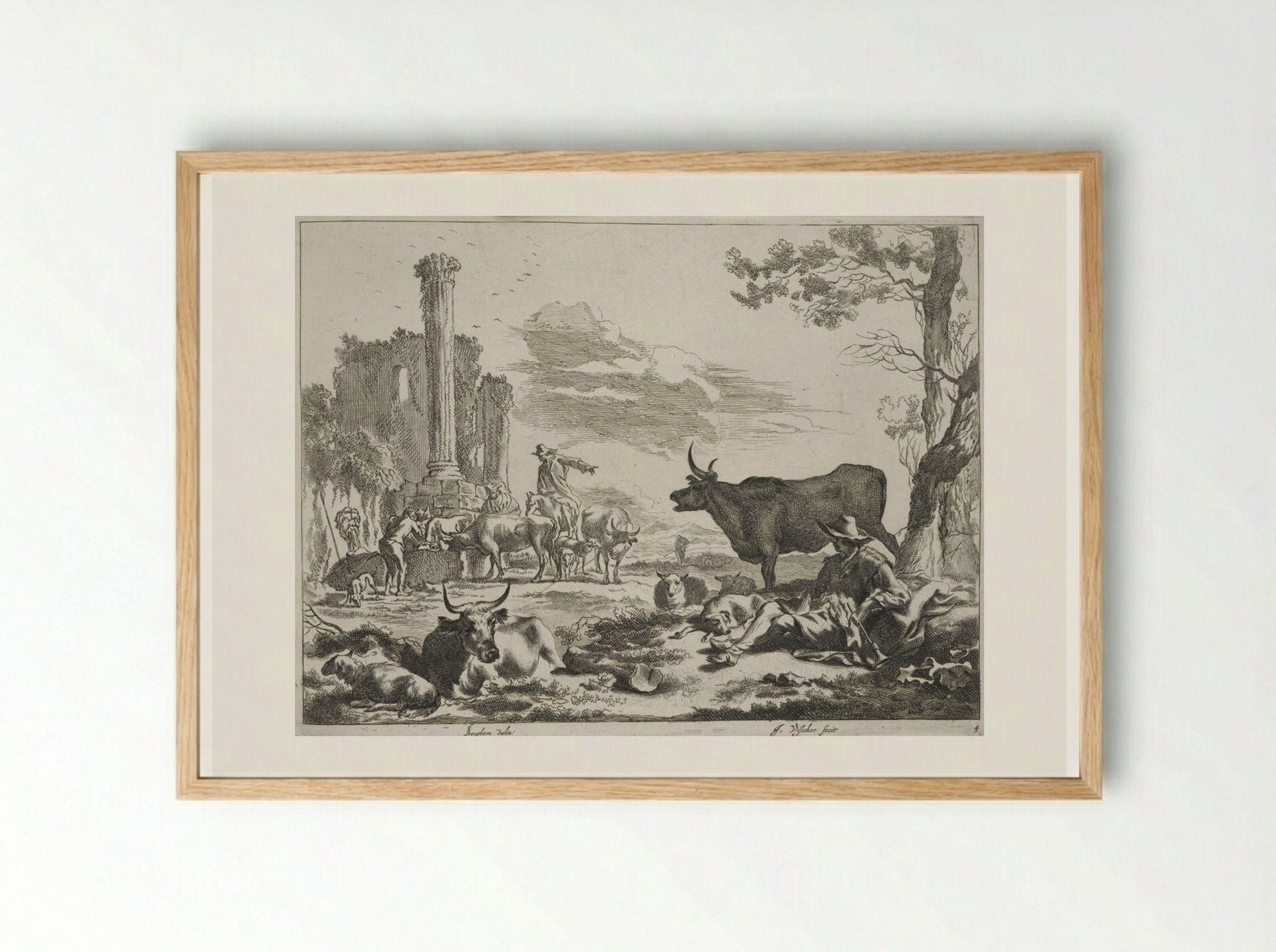 Fountain among Antique Ruins - Johannes Visscher - Framed Print Wood