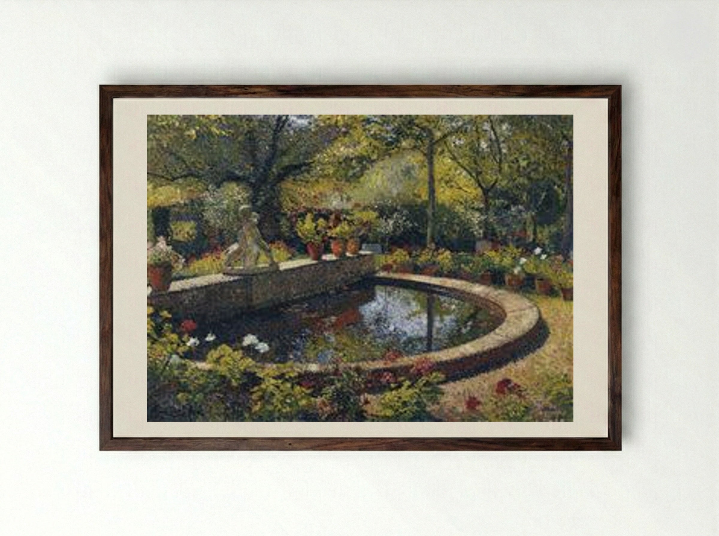 Fountain in My Garden - Henri Martin - Framed Print Dark Wood
