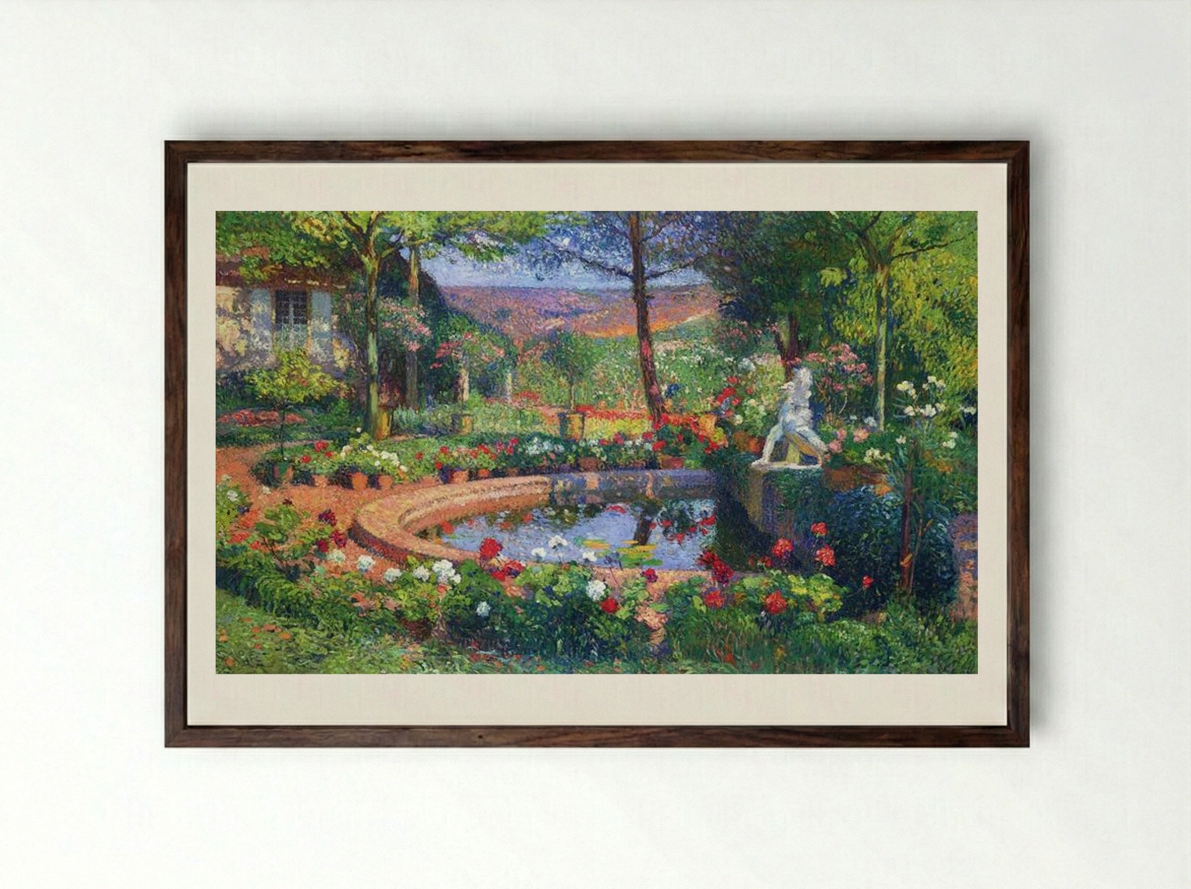 Fountain in the Park Marquayro - Henri Martin - Framed Print Dark Wood
