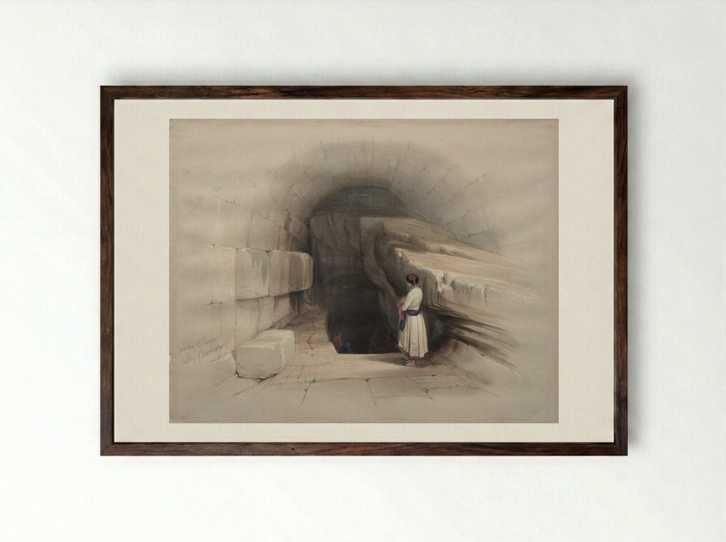 Fountain of Siloam, Valley of Jehoshaphat - David Roberts - Framed Print Dark Wood