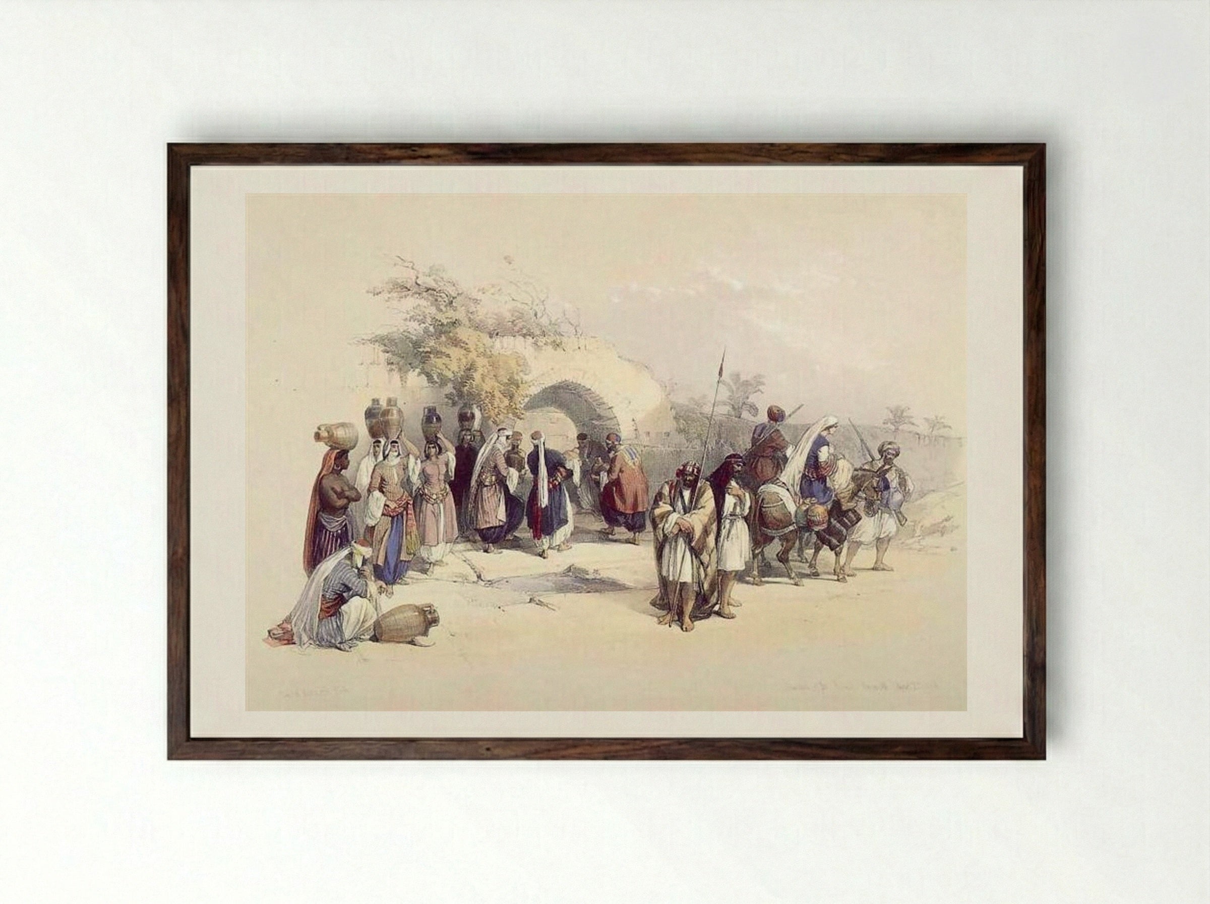 Fountain of the Virgin, Nazareth - David Roberts - Framed Print Dark Wood