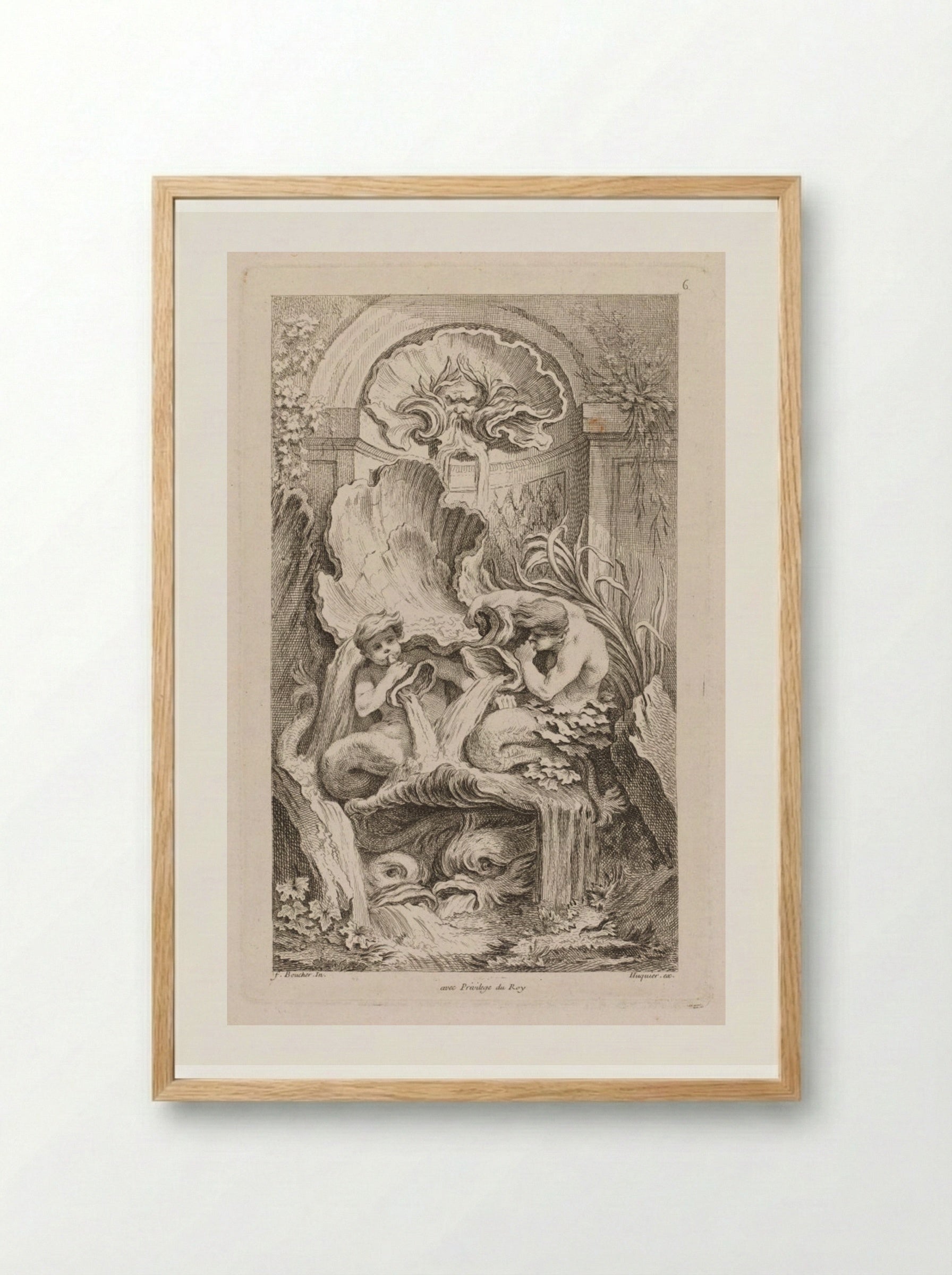 Fountain with Two Tritons Blowing Conch Shells - Gabriel Huquier - Framed Print Wood