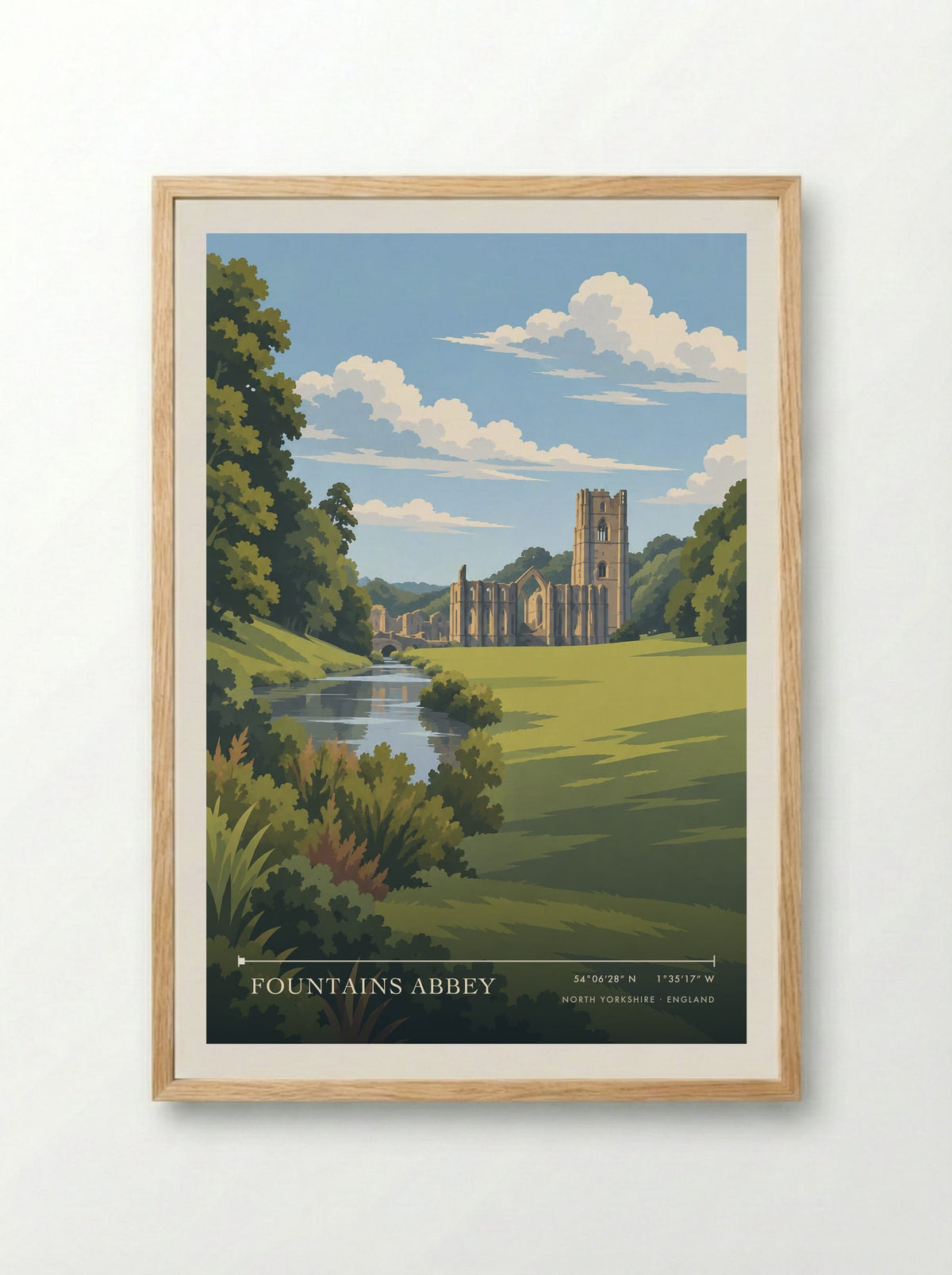 Fountains Abbey, North Yorkshire | Travel Poster - Framed Print Wood