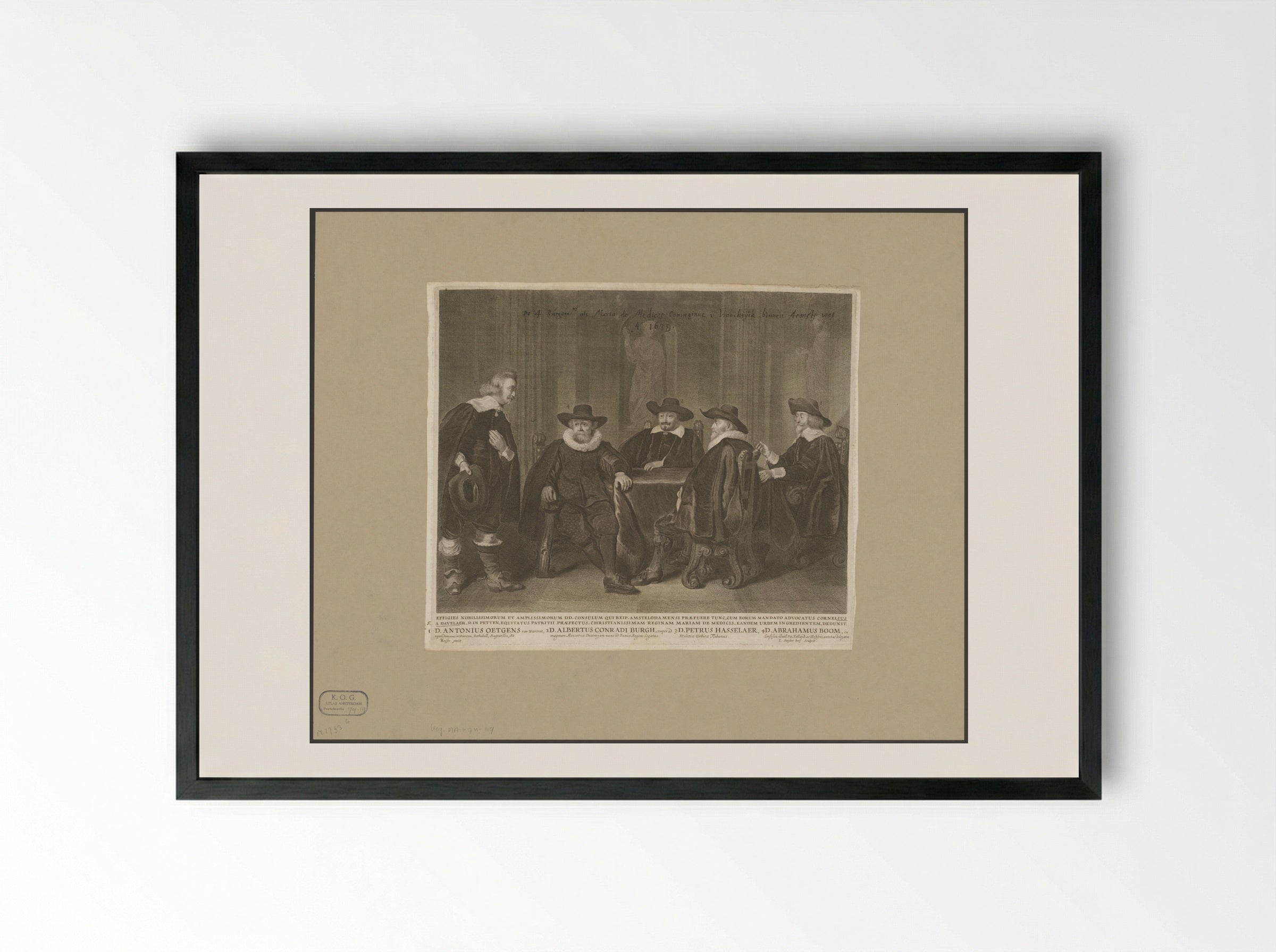 Four Amsterdam Burgomasters Awaiting the Arrival of Maria de' Medici - Jonas Suyderhoef - Framed Print Black