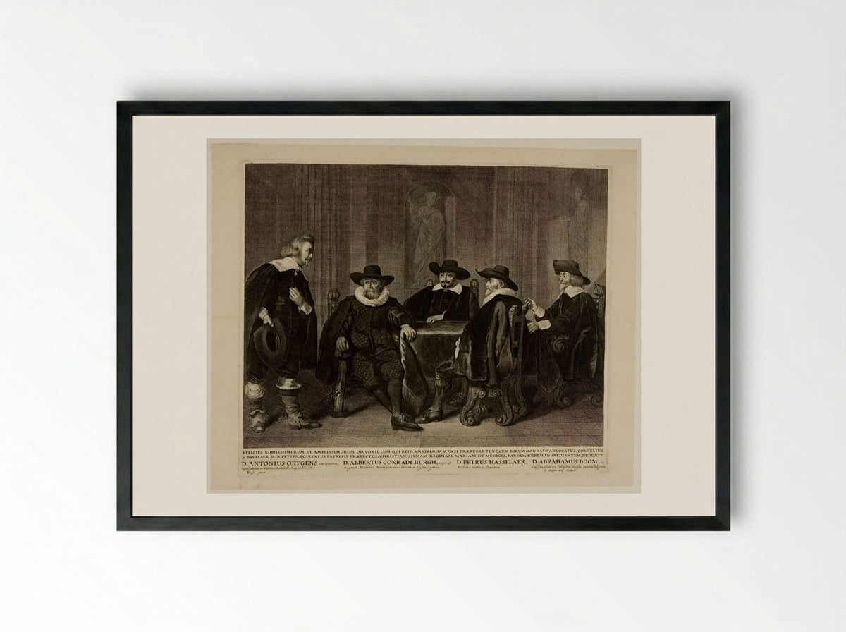 Four Burgomasters of Amsterdam Awaiting the Arrival of Marie de' Medici - Jonas Suyderhoef - Framed Print Black