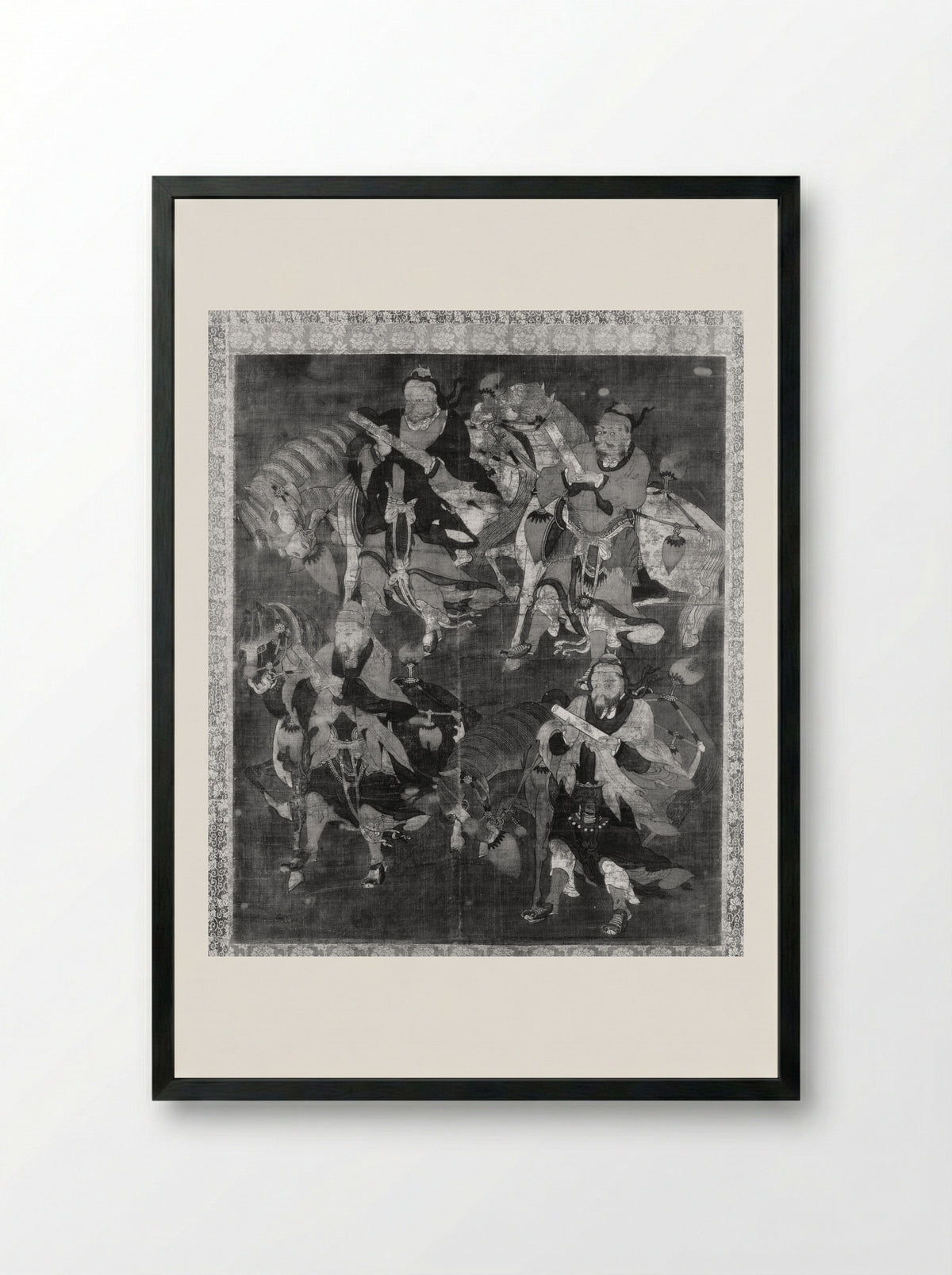 Four Deities with Horses - Fine Art Print - Framed Print Black