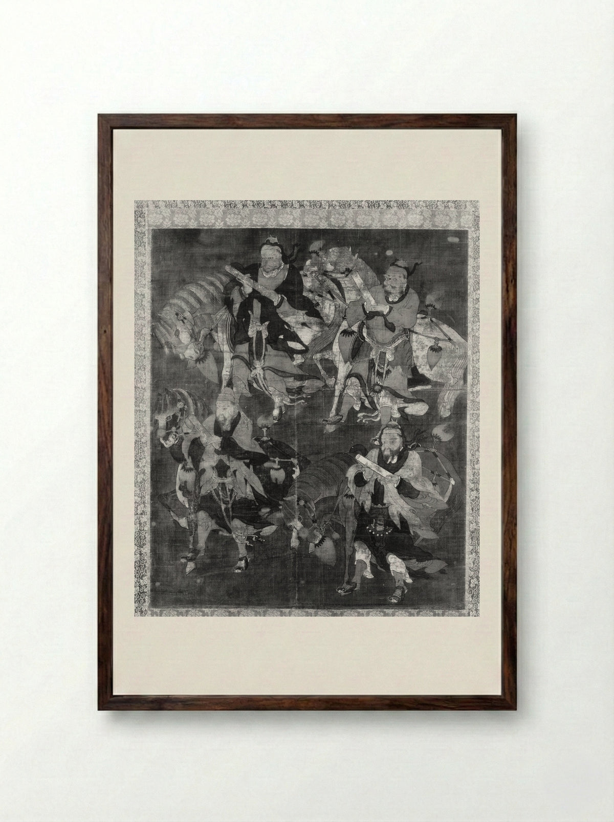 Four Deities with Horses - Fine Art Print - Framed Print Dark Wood