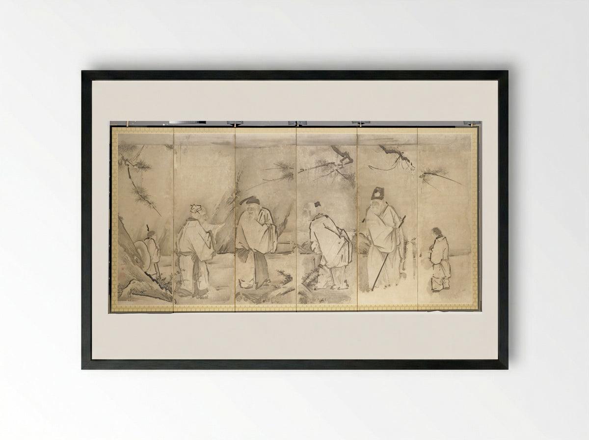 Four Elders of Mt. Shang - Kano Tan’yū - Framed Print Black