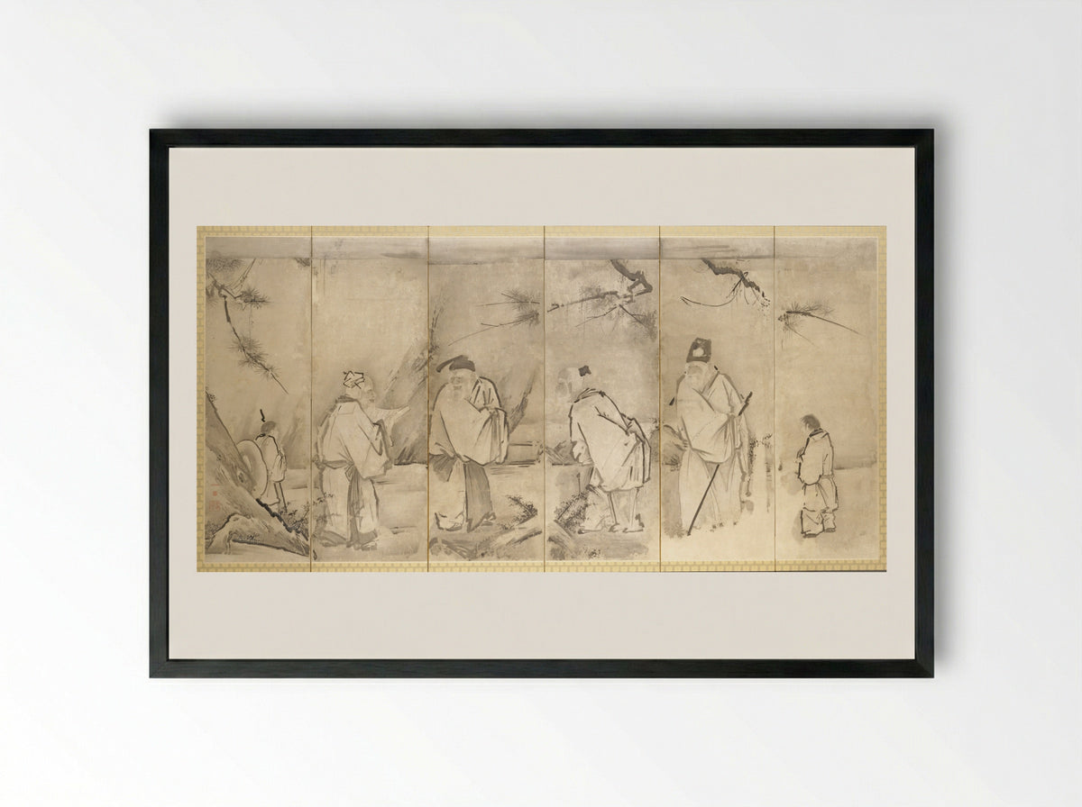 Four Elders of Mt. Shang - Kano Tan’yū - Framed Print Black