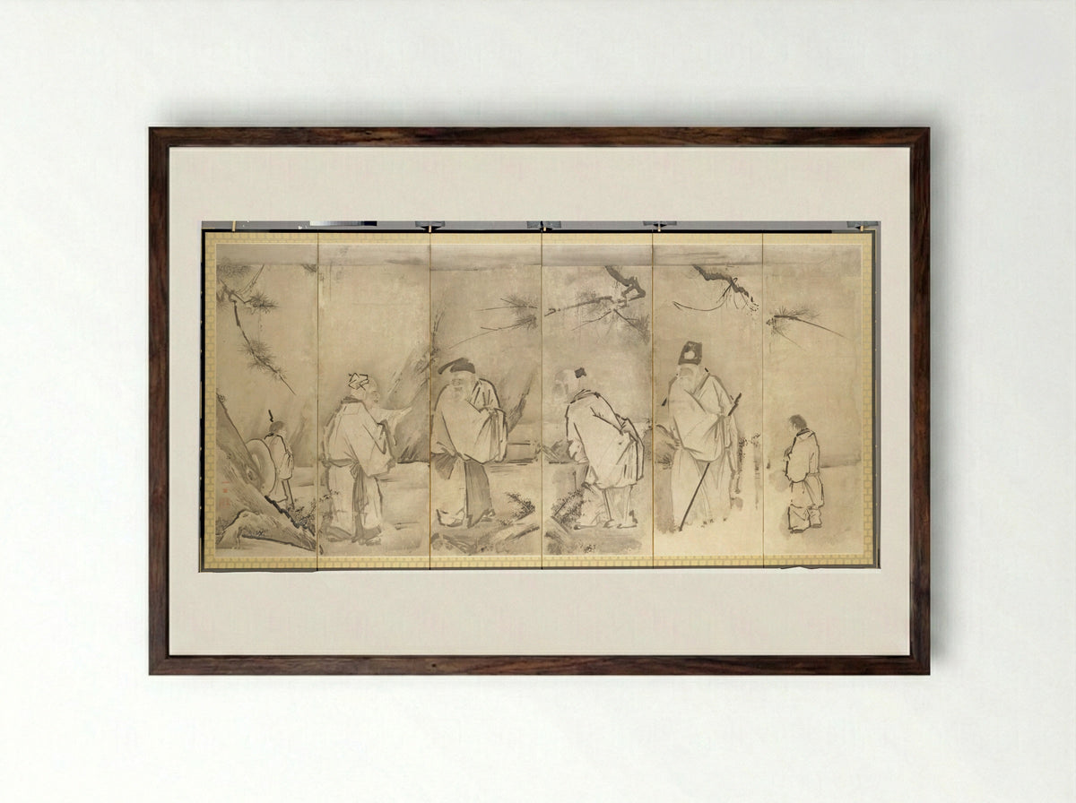 Four Elders of Mt. Shang - Kano Tan’yū - Framed Print Dark Wood