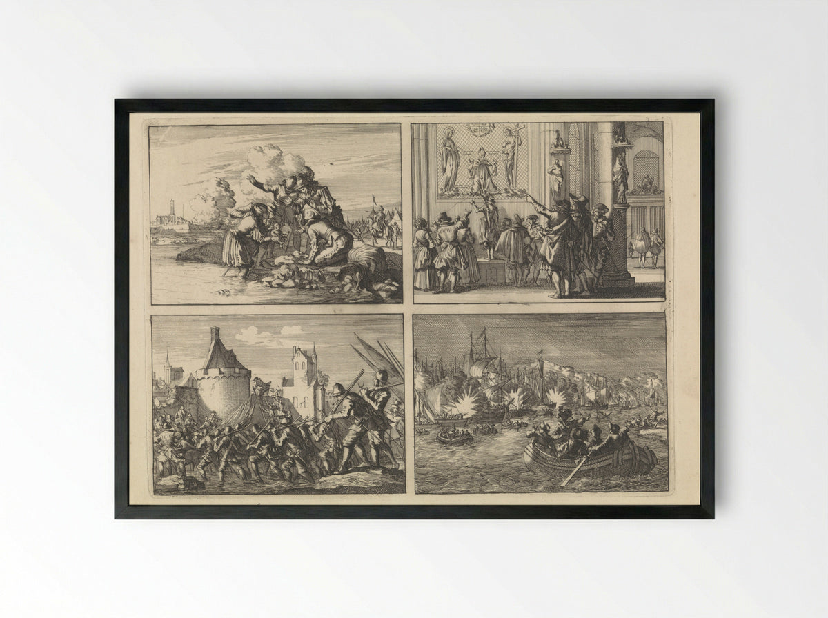 Four Historical Scenes of the Eighty Years' War - Caspar Luyken - Framed Print Black