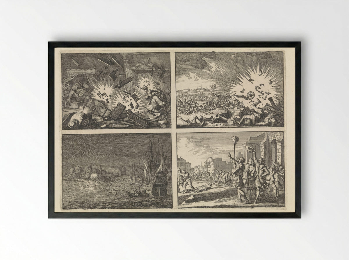 Four Historical Scenes - Caspar Luyken - Framed Print Black