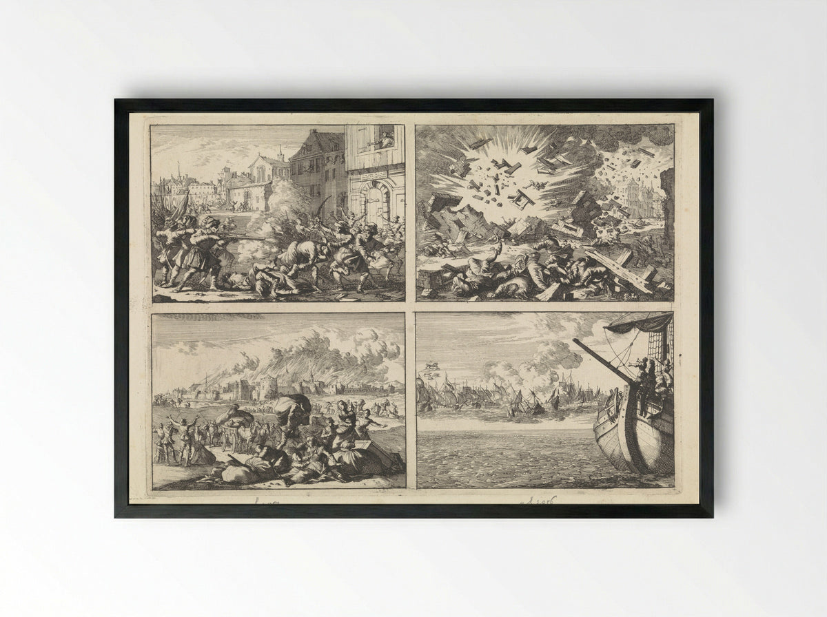 Four Historical Scenes - Caspar Luyken - Framed Print Black