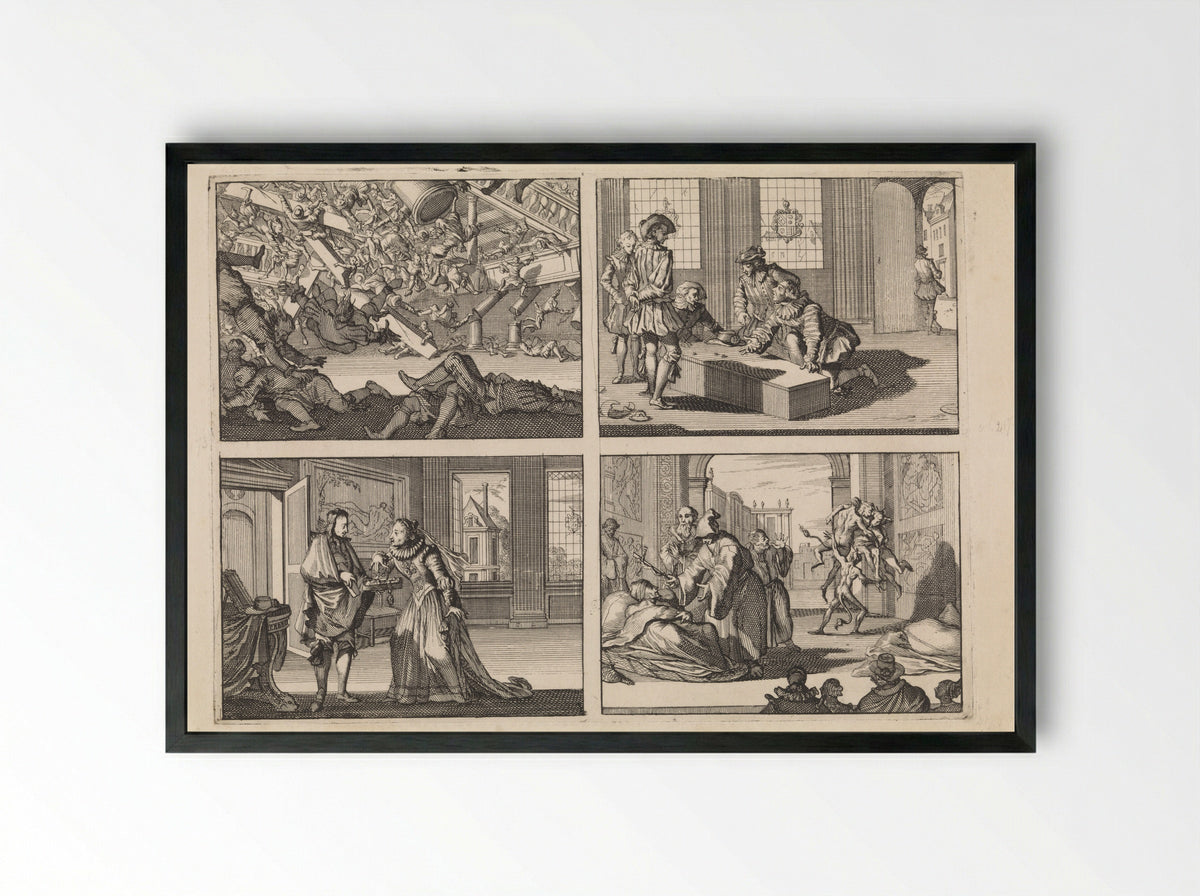 Four Historical Scenes - Caspar Luyken - Framed Print Black