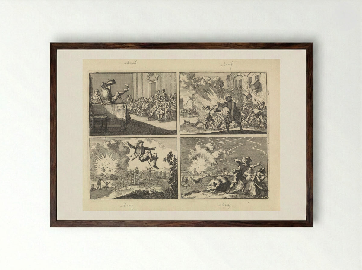 Four Historical Scenes - Caspar Luyken - Framed Print Dark Wood