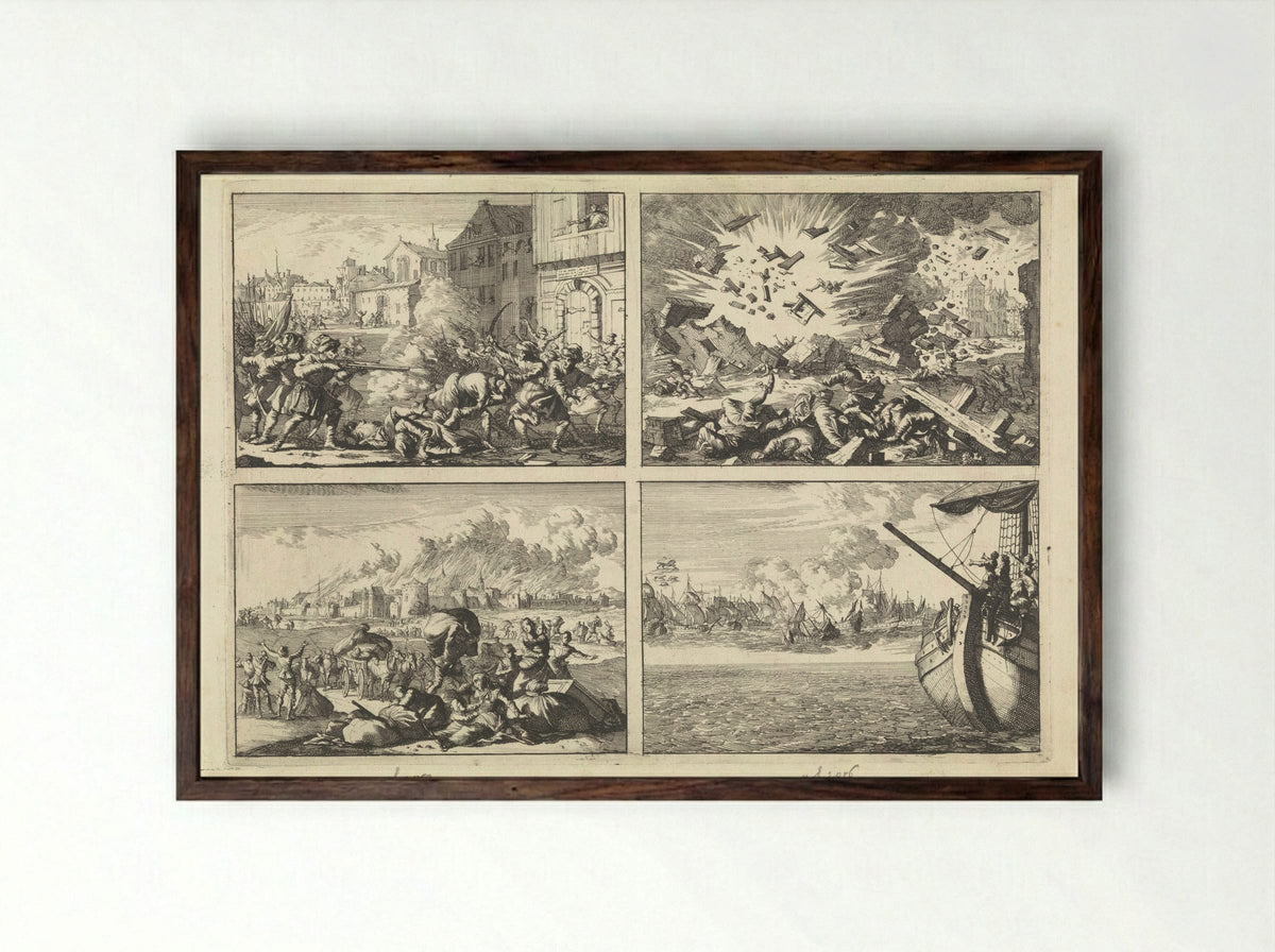 Four Historical Scenes - Caspar Luyken - Framed Print Dark Wood