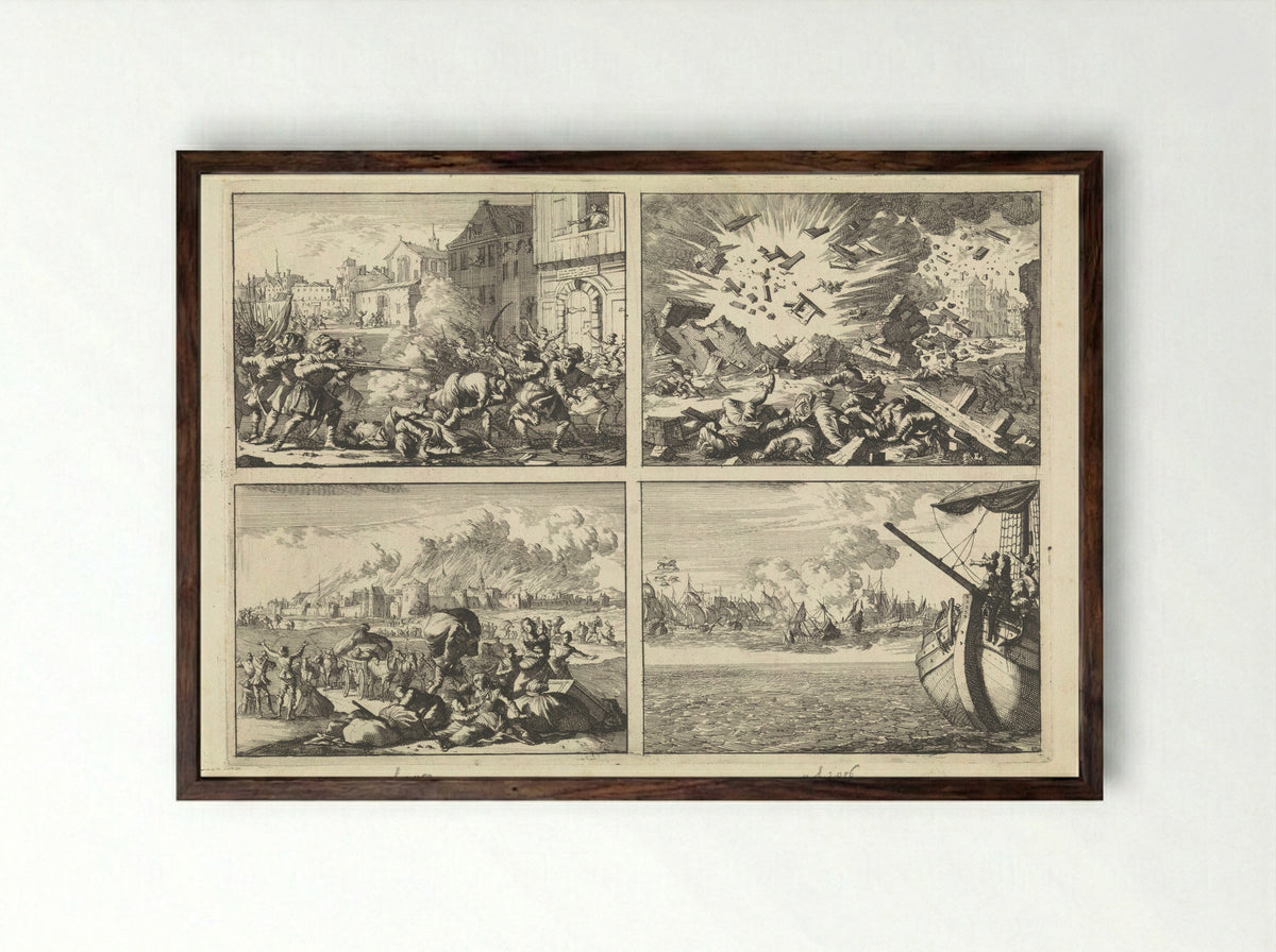 Four Historical Scenes - Caspar Luyken - Framed Print Dark Wood