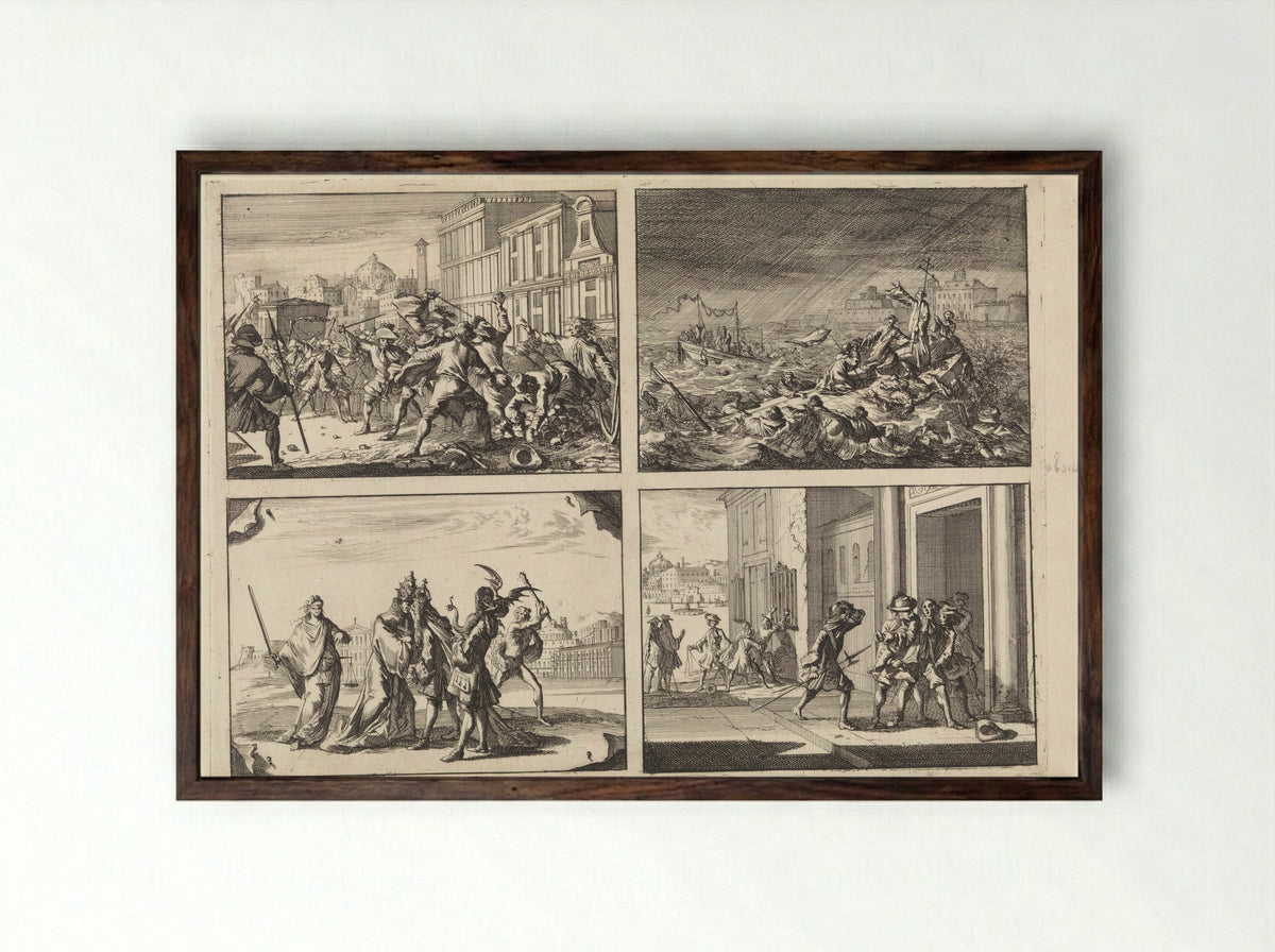 Four Historical Scenes - Caspar Luyken - Framed Print Dark Wood