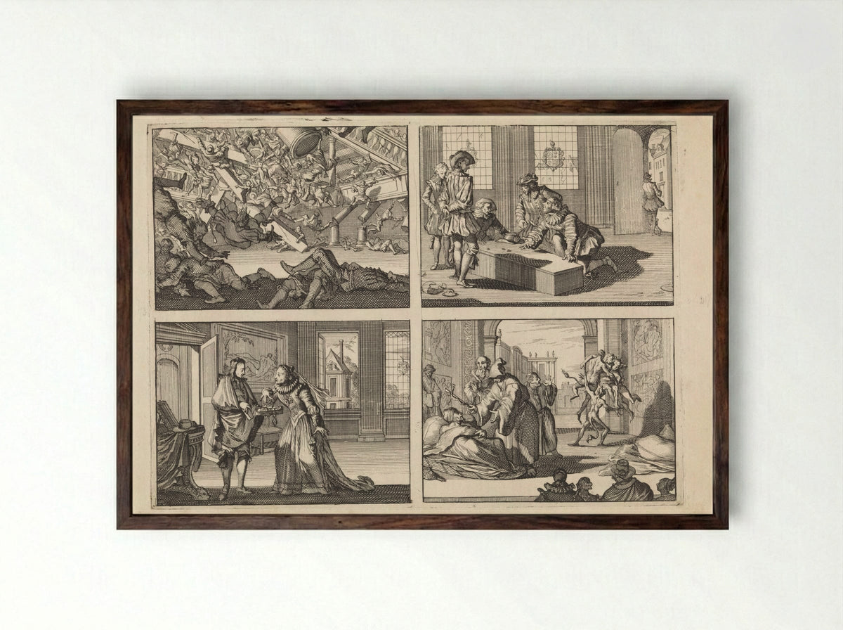 Four Historical Scenes - Caspar Luyken - Framed Print Dark Wood