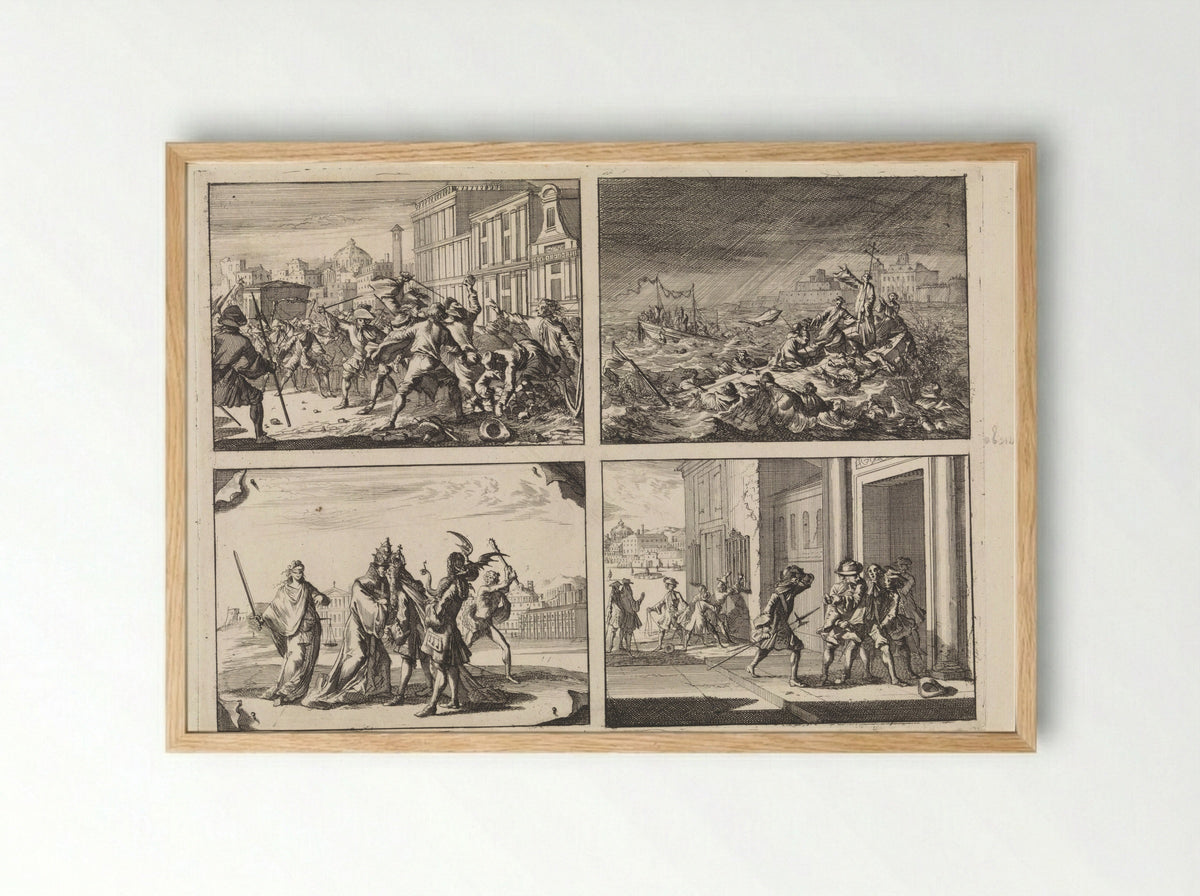 Four Historical Scenes - Caspar Luyken - Framed Print Wood