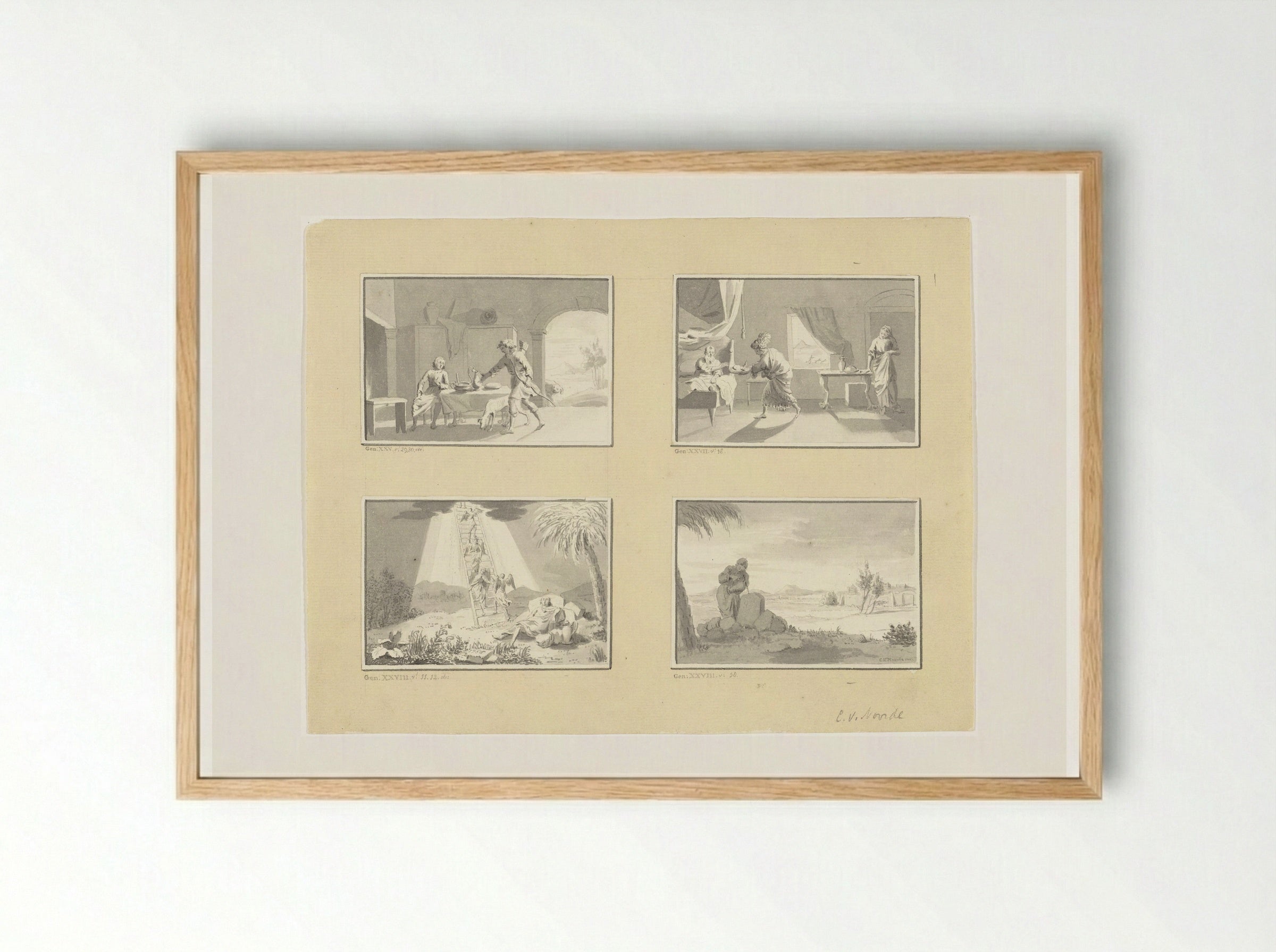 Four Illustrations from the Story of Isaac, Jacob and Esau - Cornelis van Noorde - Framed Print Wood