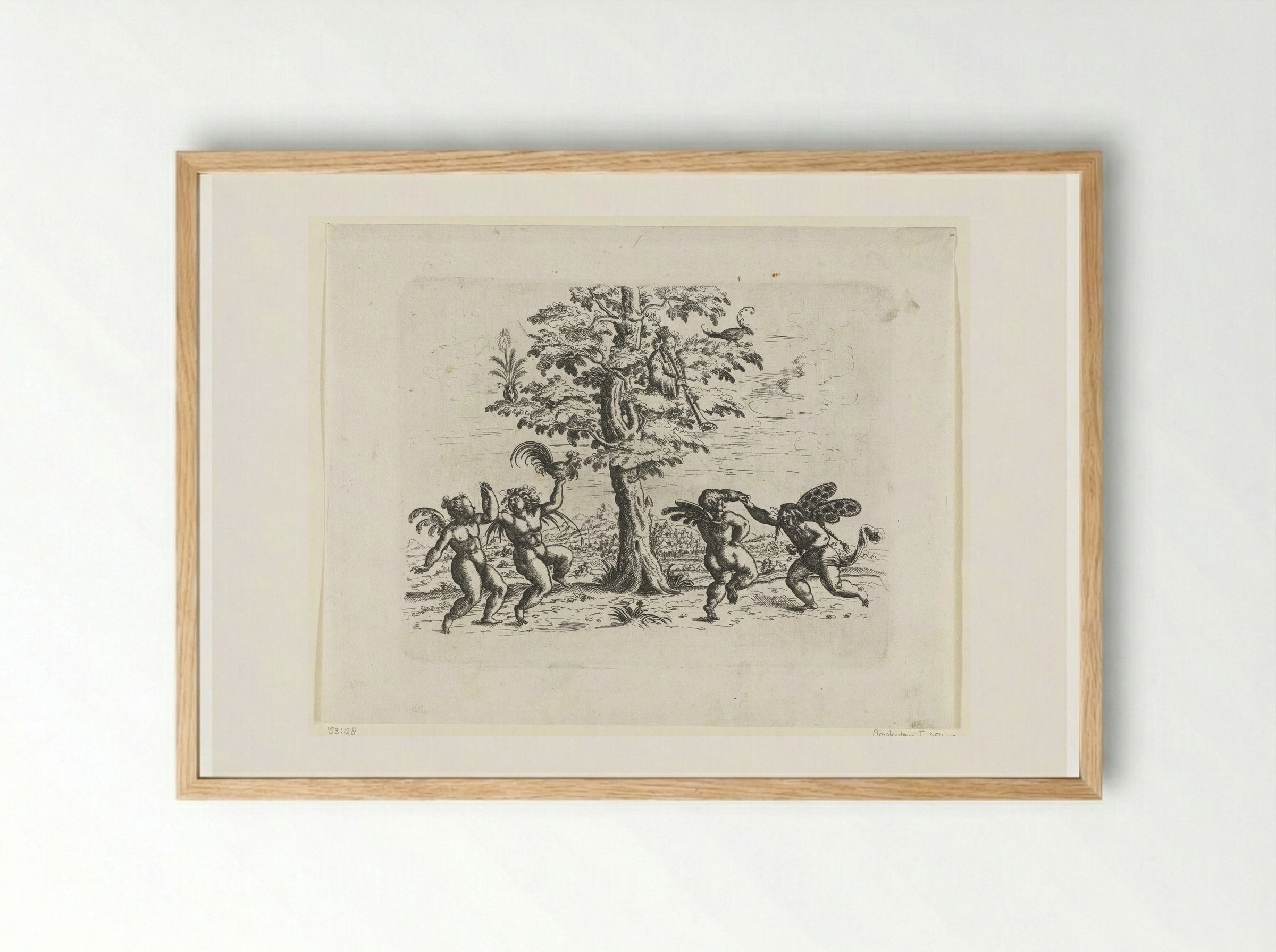 Four Putti Dancing by a Tree - Christoph Jamnitzer - Framed Print Wood