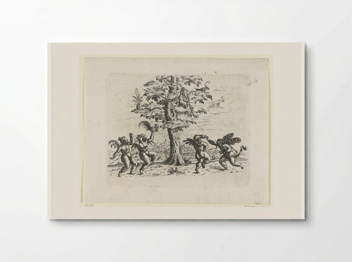 Four Putti Dancing by a Tree - Christoph Jamnitzer - Poster