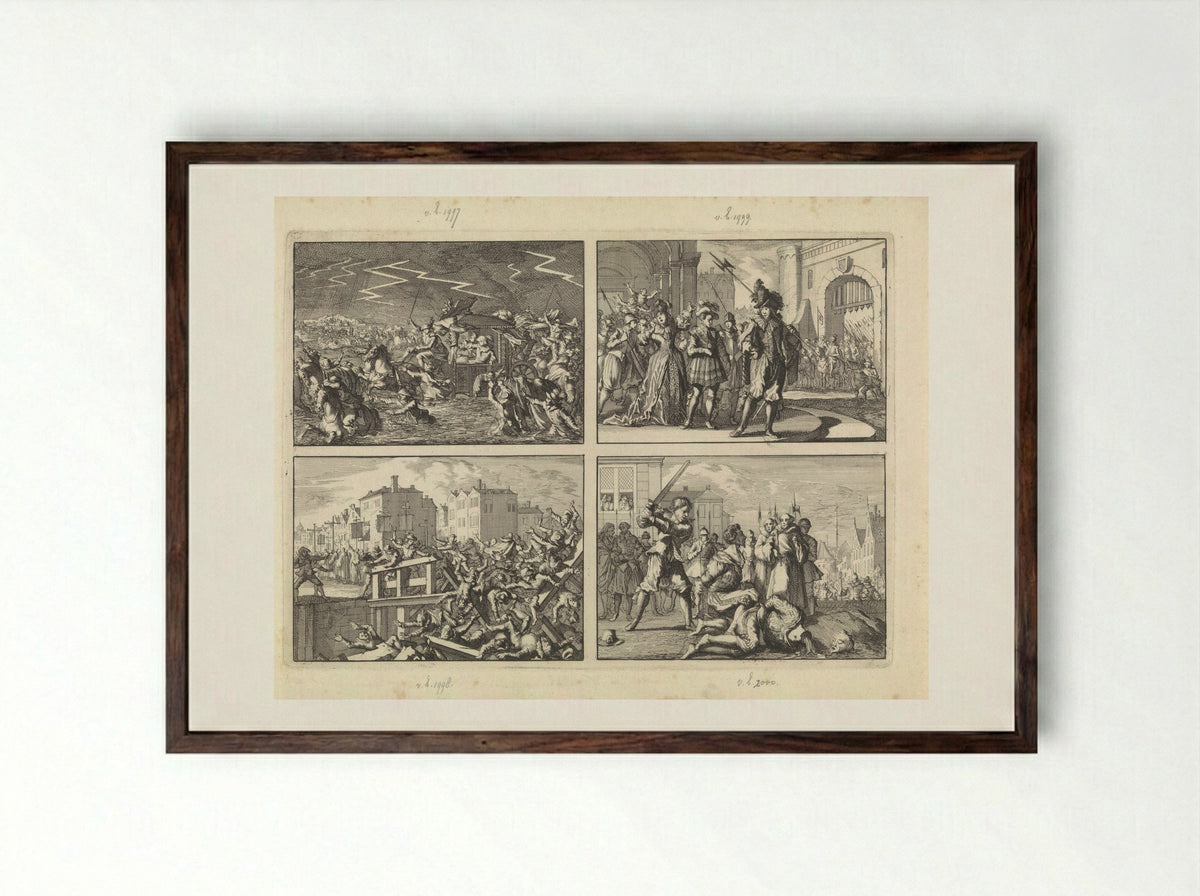 Four Scenes from the Life of Louis XIII - Caspar Luyken - Framed Print Dark Wood