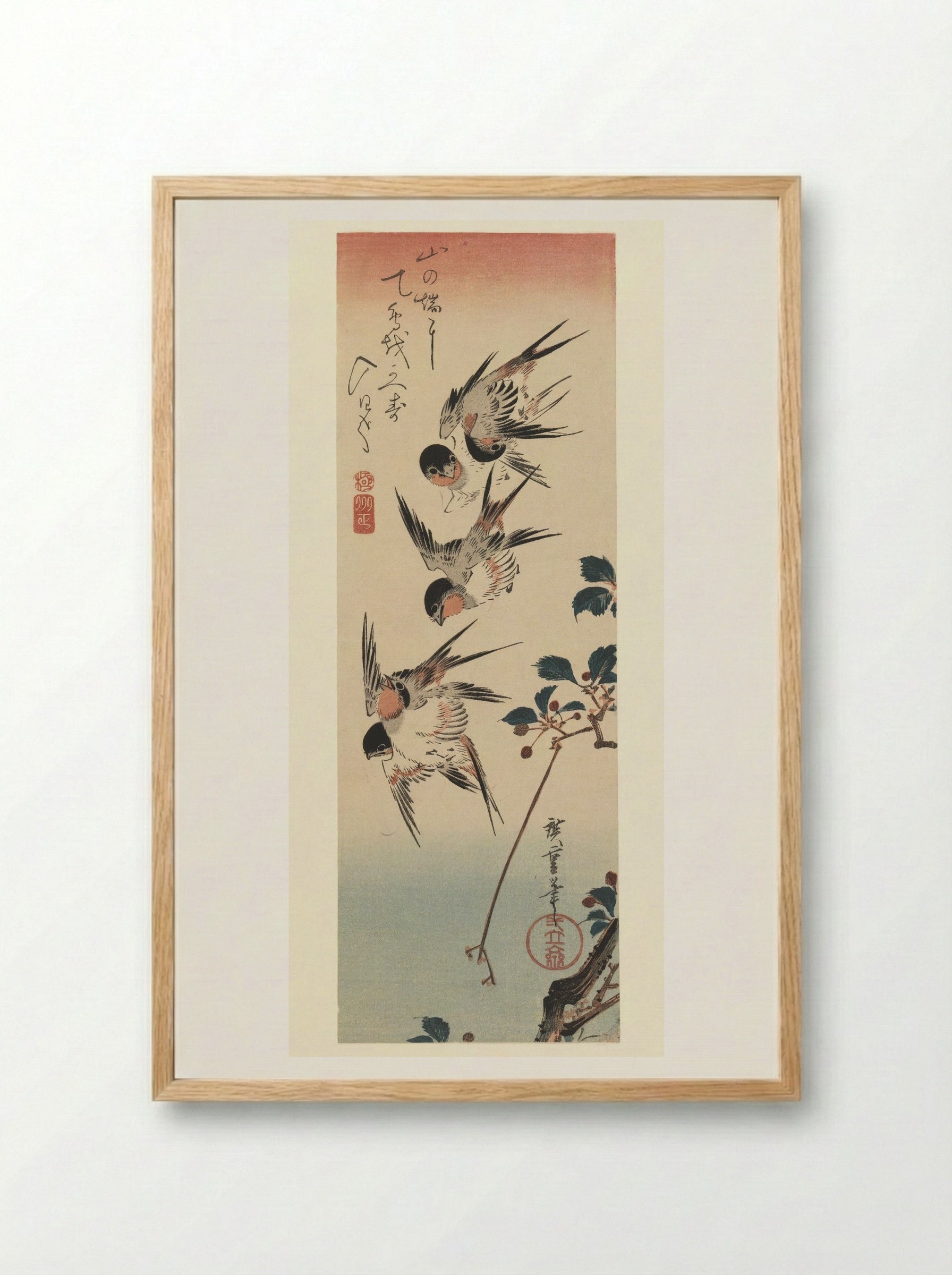 Four Swallows - Utagawa Hiroshige - Framed Print Wood