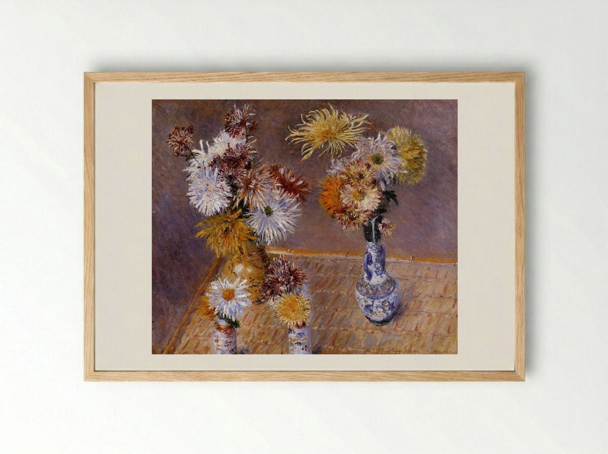 Four Vases of Chrysanthemums - Gustave Caillebotte - Framed Print Wood