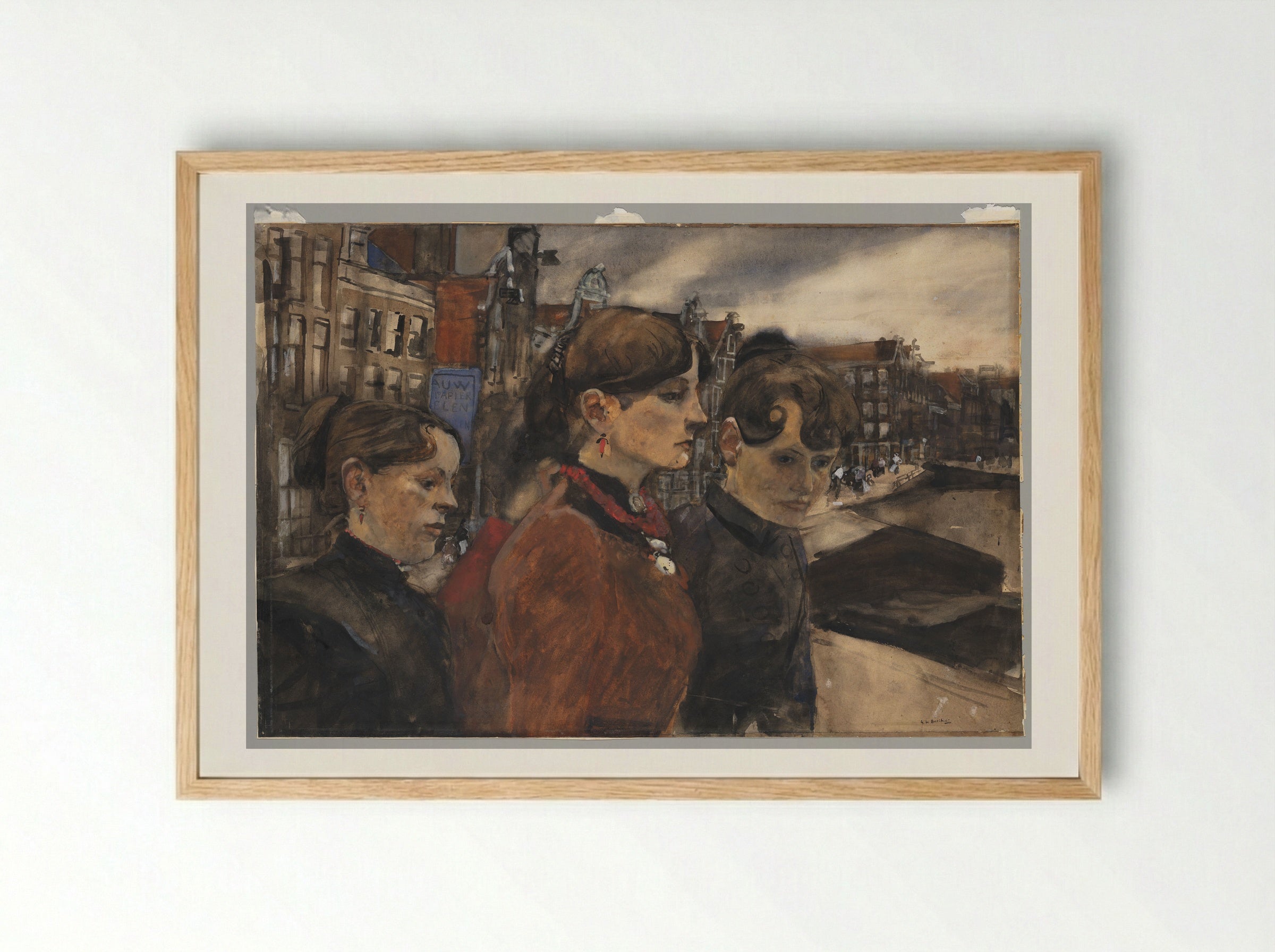 Four Women on a Bridge by the Westermarkt, Amsterdam - George Hendrik Breitner - Framed Print Wood